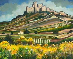 Golden Green Provence France Landscape Hilltop Village 20th Century Oil Painting