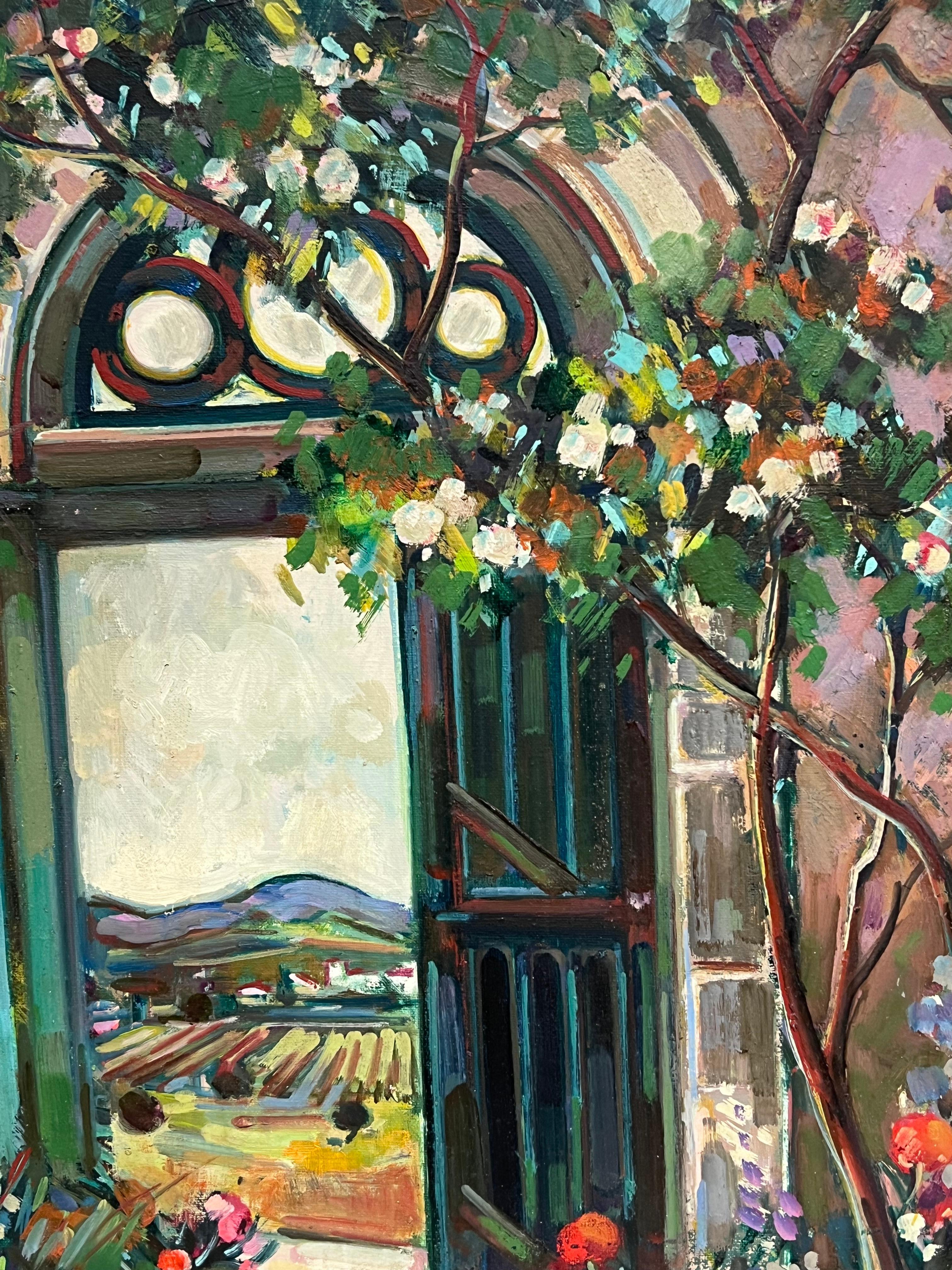 Grünes Gartentor, der zum Tal führt, Französisches postimpressionistisches Gemälde (Schwarz), Landscape Painting, von Max Toutain