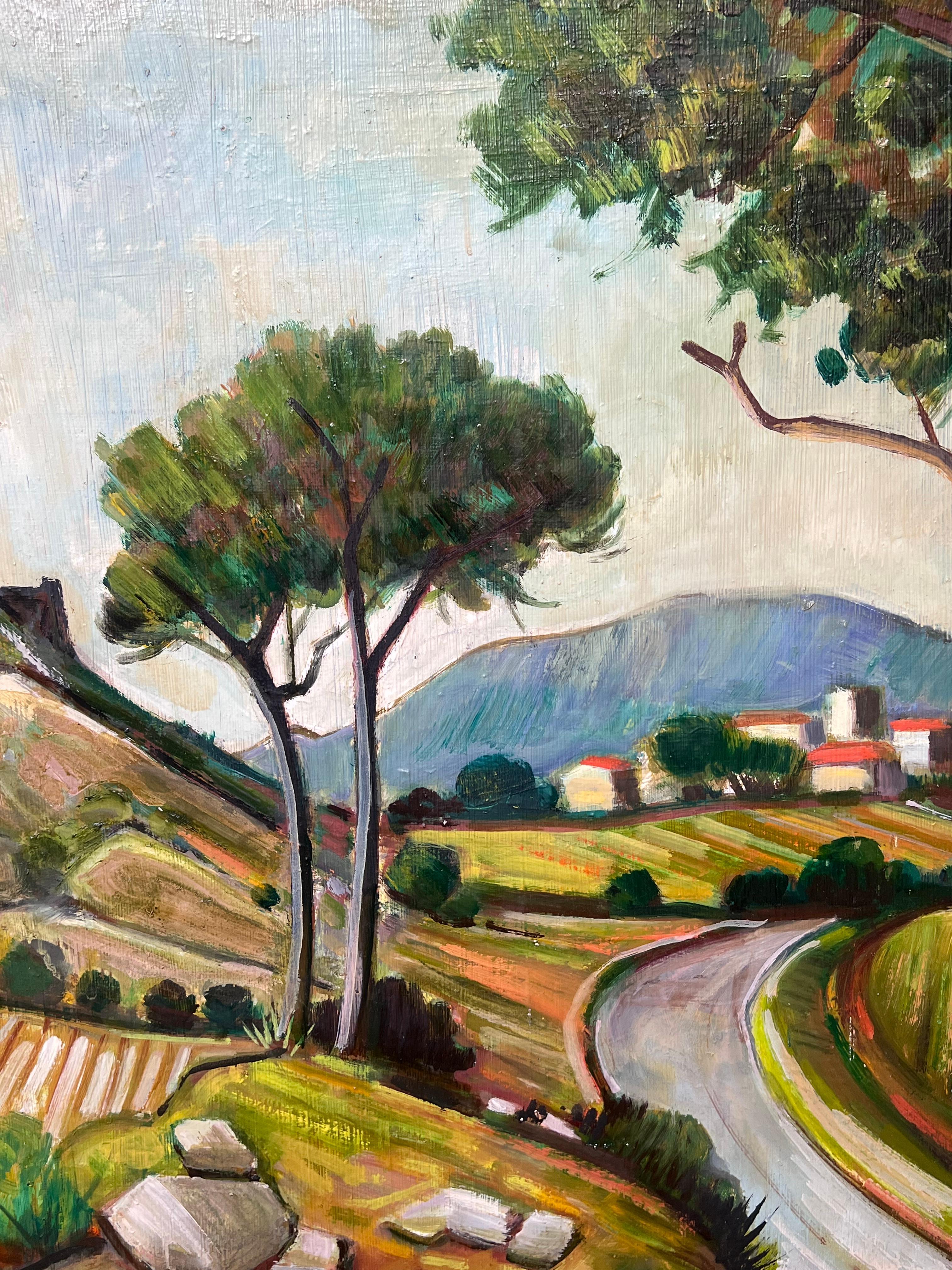 Pueblo de la Provenza encaramado en lo alto de una colina, Gran cuadro postimpresionista francés del siglo XX en venta 5