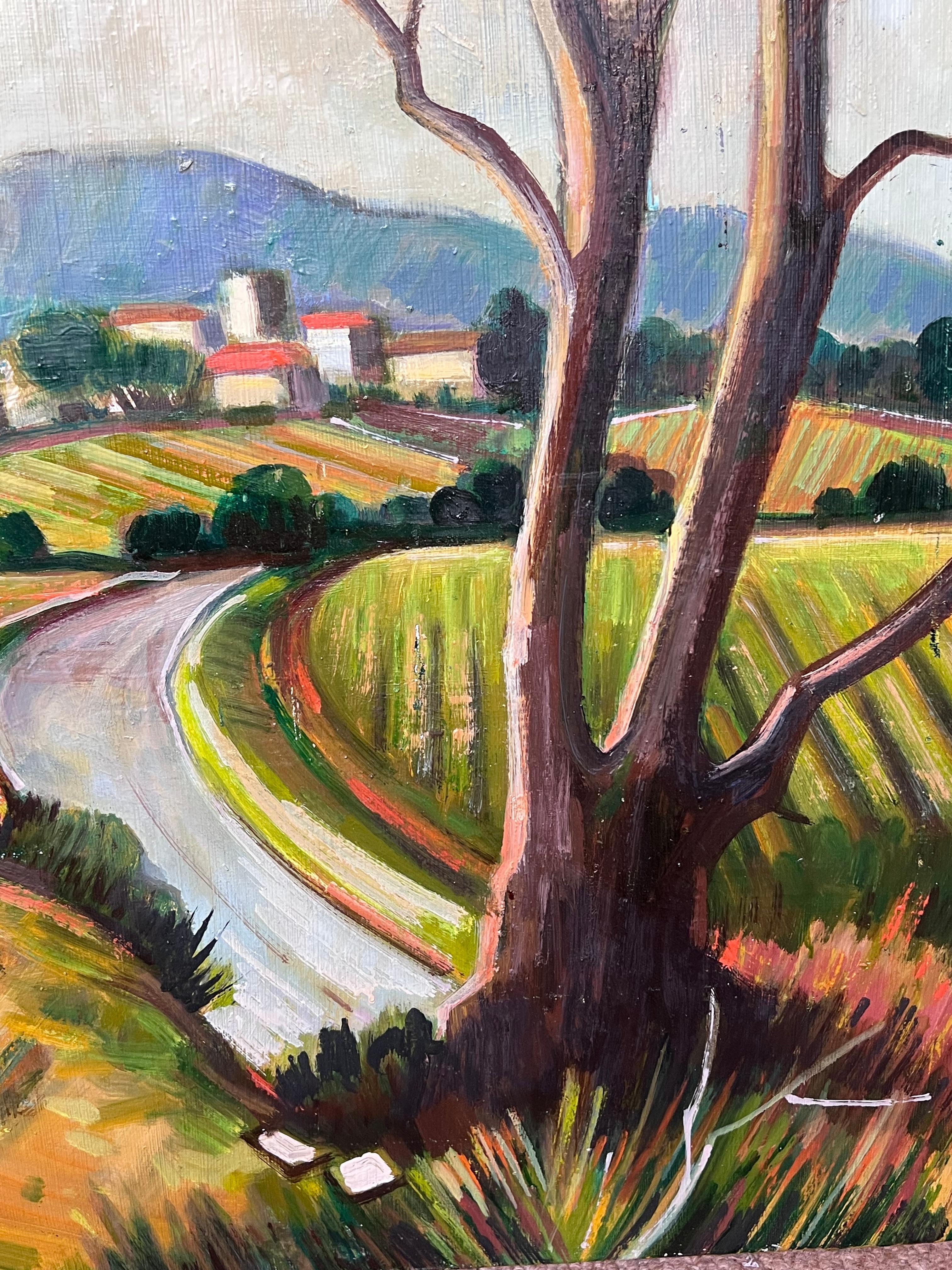 Pueblo de la Provenza encaramado en lo alto de una colina, Gran cuadro postimpresionista francés del siglo XX - Landscape Painting Marrón de Max Toutain