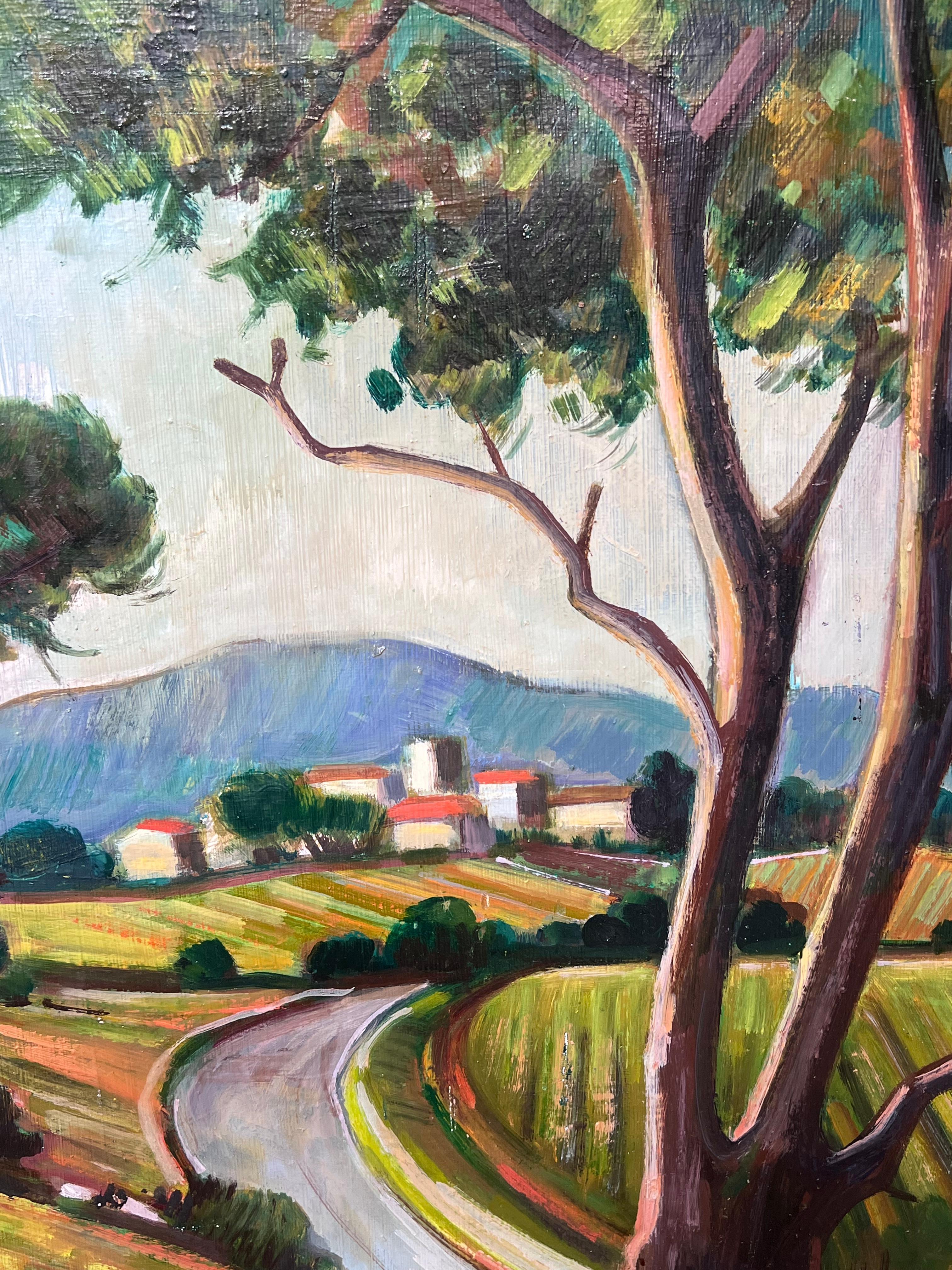 Pueblo de la Provenza encaramado en lo alto de una colina, Gran cuadro postimpresionista francés del siglo XX en venta 4