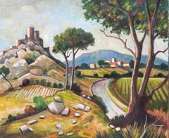 Pueblo de la Provenza encaramado en lo alto de una colina, Gran cuadro postimpresionista francés del siglo XX