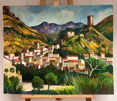 Hille Village Provence Grande dipinto post impressionista francese del XX secolo