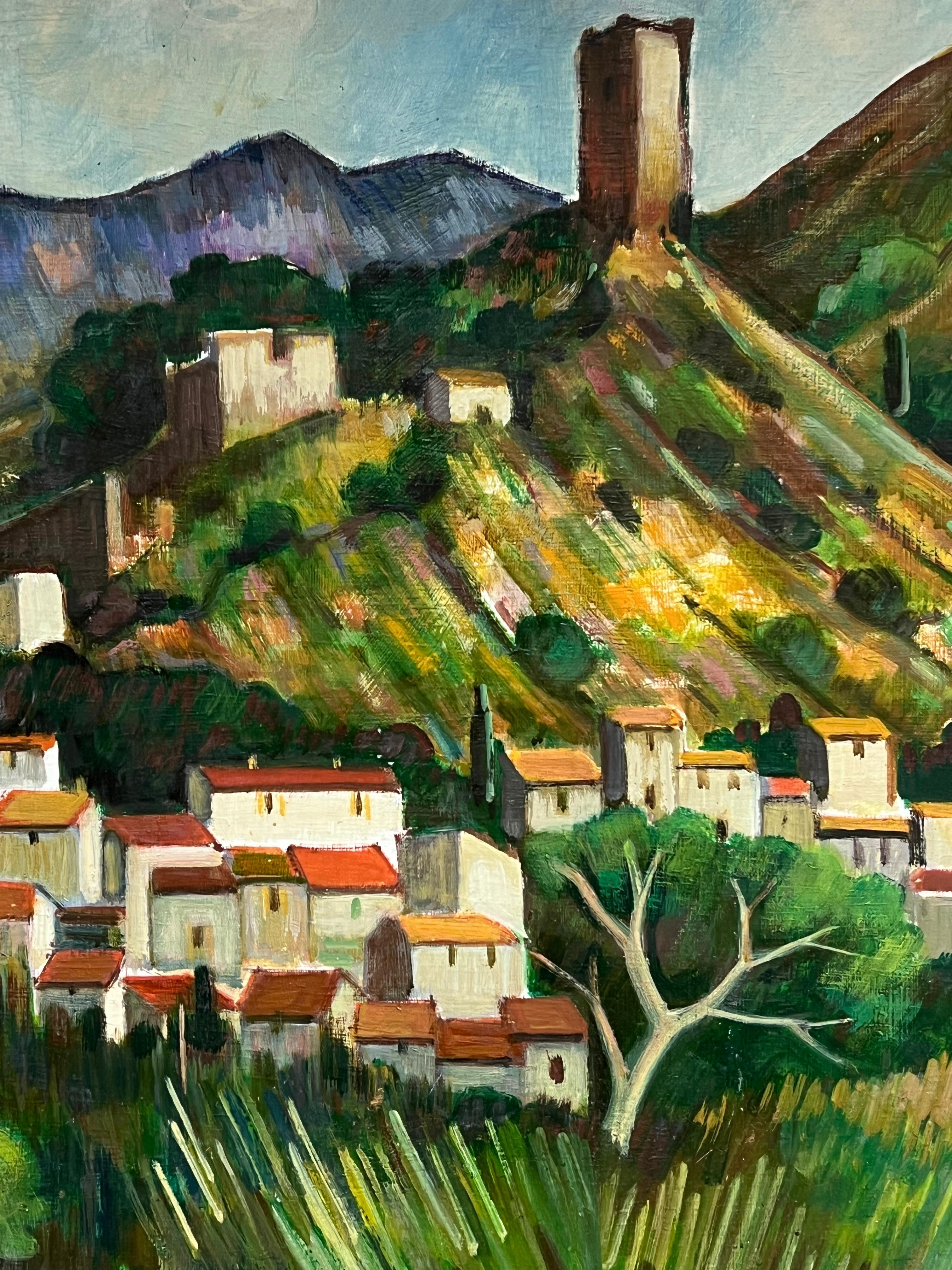 Hill Top Village Provence Großes französisches postimpressionistisches Gemälde des 20. Jahrhunderts (Post-Impressionismus), Painting, von Max Toutain