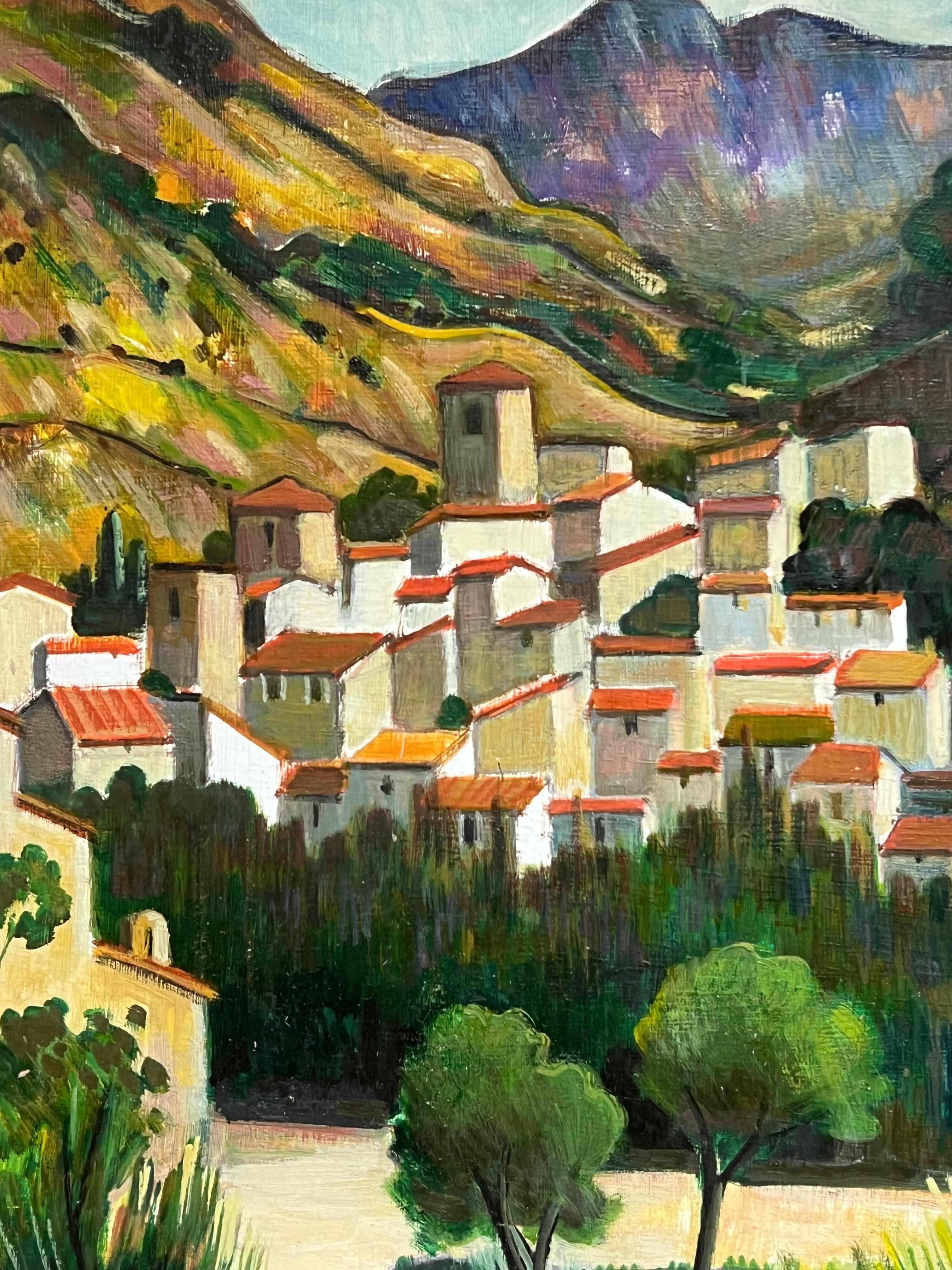 Hill Top Village Provence Großes französisches postimpressionistisches Gemälde des 20. Jahrhunderts im Angebot 1