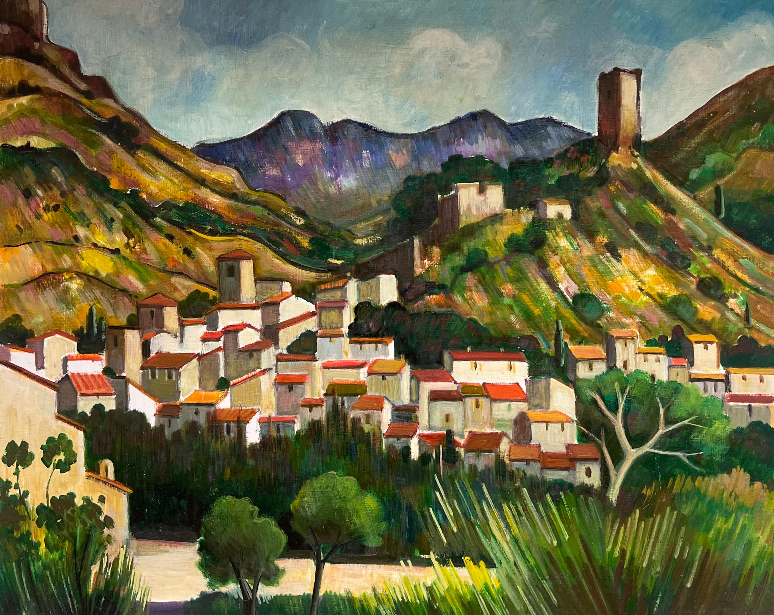 Hill Top Village Provence Großes französisches postimpressionistisches Gemälde des 20. Jahrhunderts