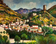 Hill Top Village Provence Grande peinture post-impressionniste française du 20ème siècle