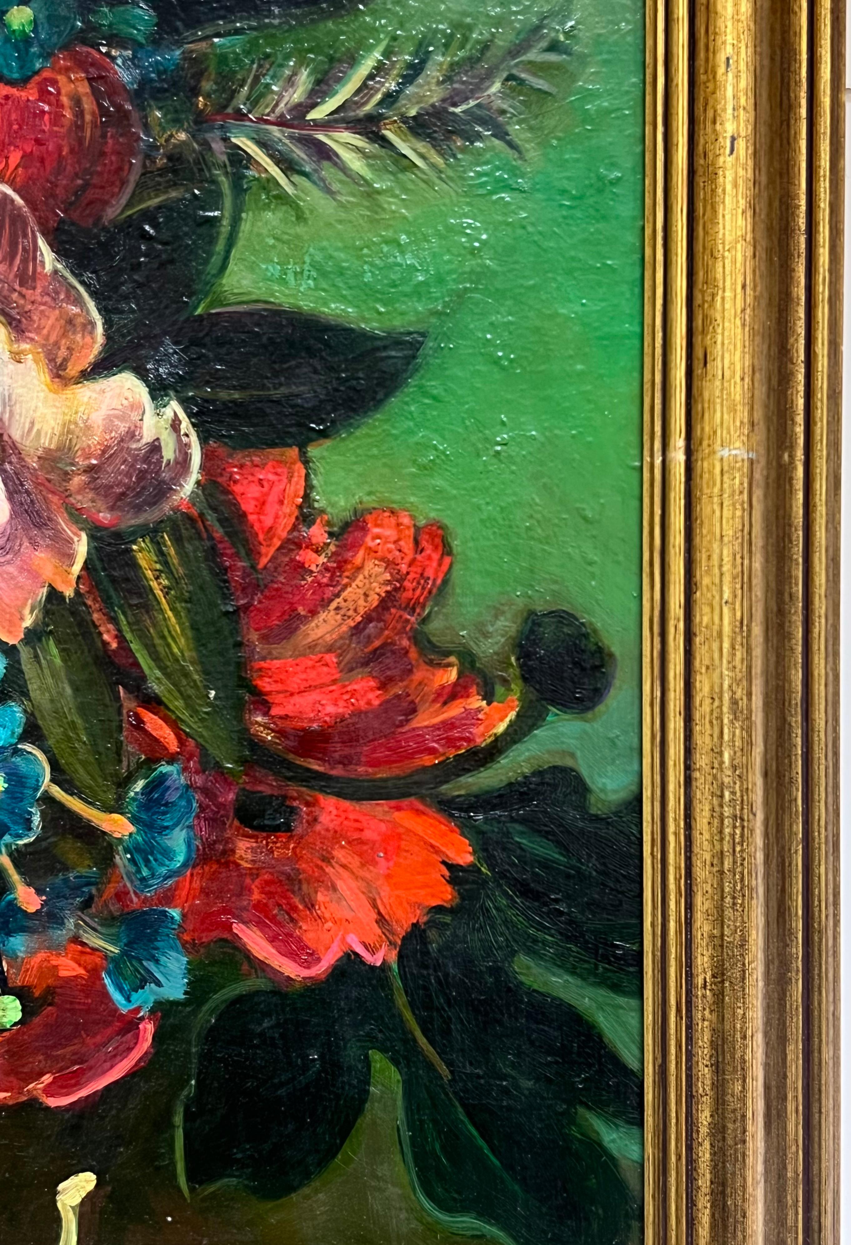 Gran bodegón clásico de flores Cuadro al óleo francés sobre lienzo firmado en venta 6