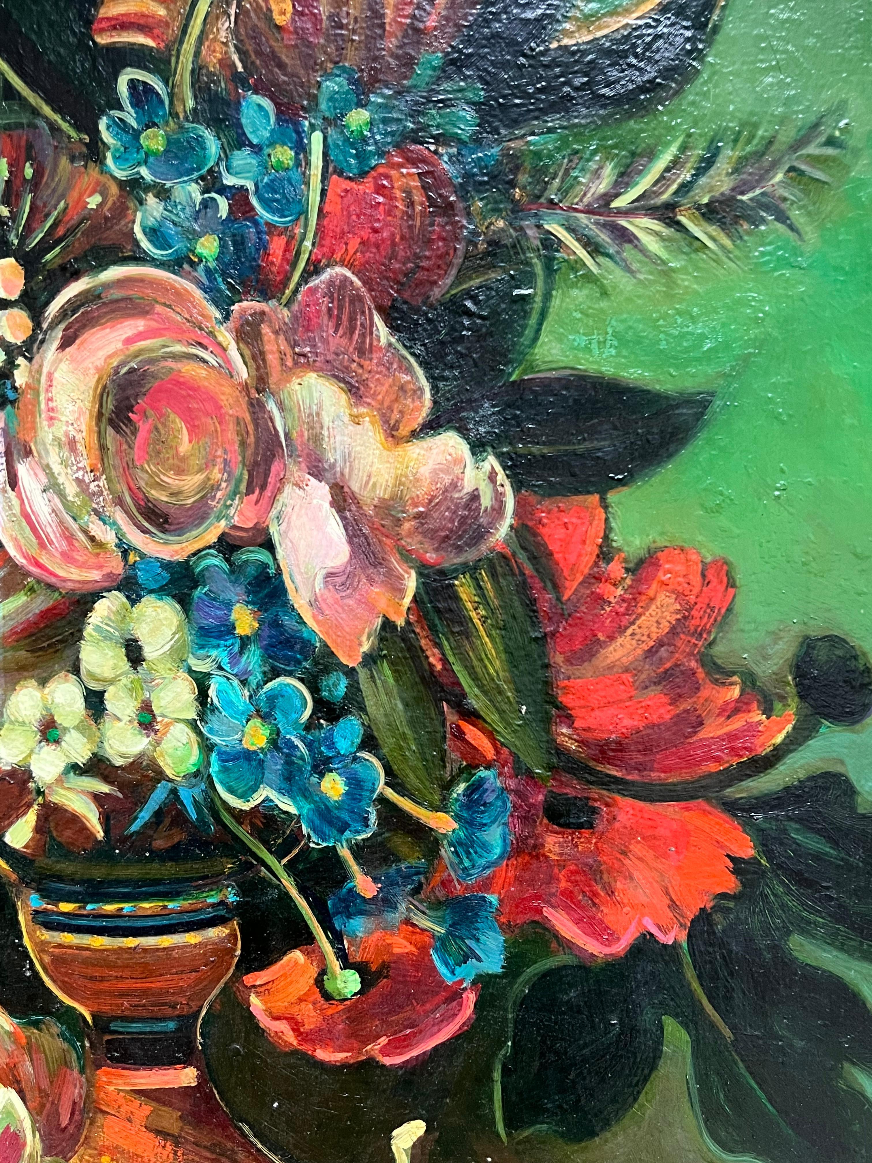 Gran bodegón clásico de flores Cuadro al óleo francés sobre lienzo firmado - Still-Life Painting Negro de Max Toutain