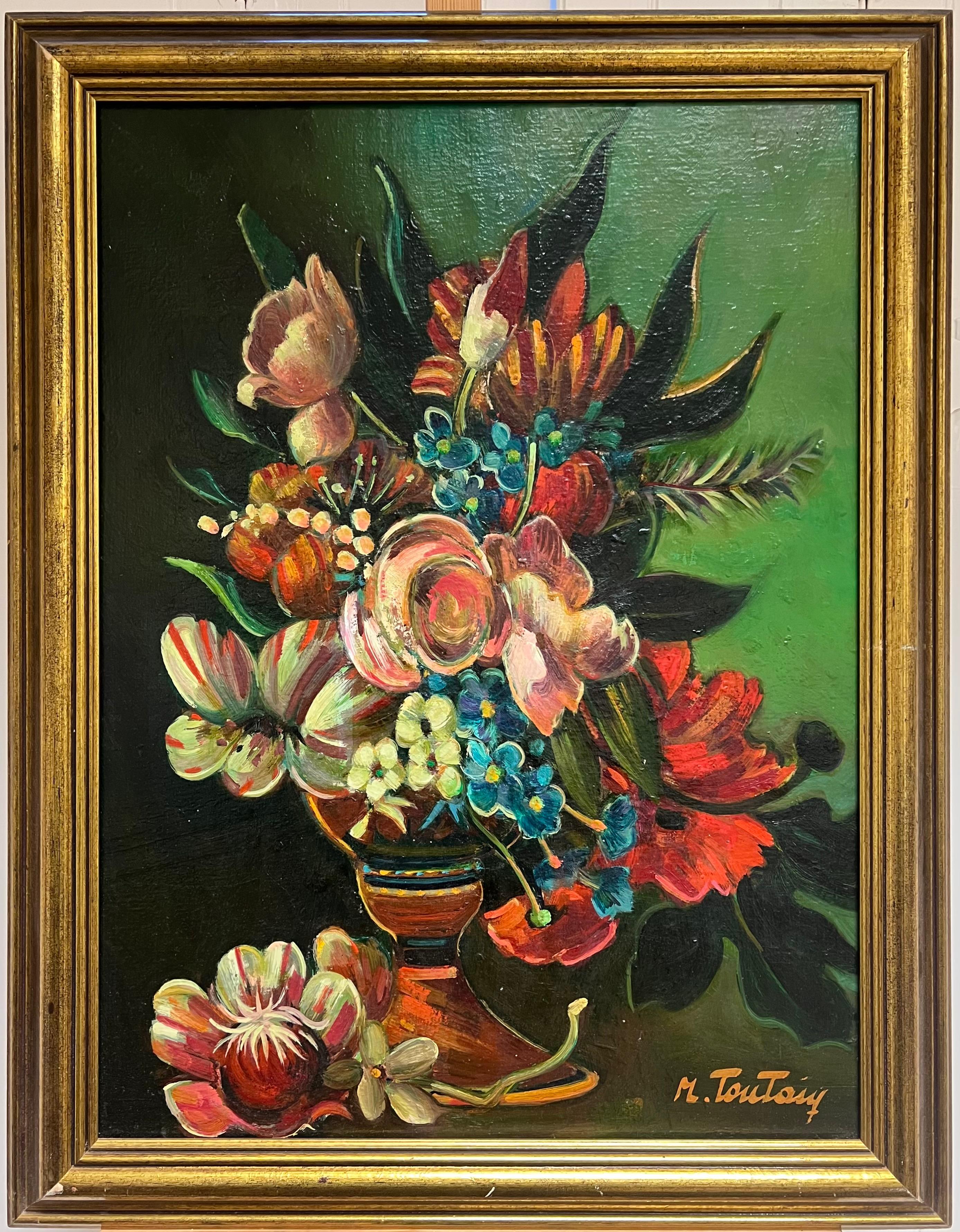 Still-Life Painting de Max Toutain - Gran bodegón clásico de flores Cuadro al óleo francés sobre lienzo firmado