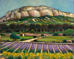 Lavender Fields Below The Mossy Valley Cliffs French Post Impressionist Painting