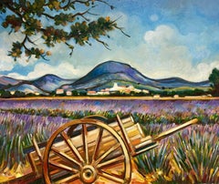 Lavender Fields Provence Landscape 20th Century French Modernist Oil Painting