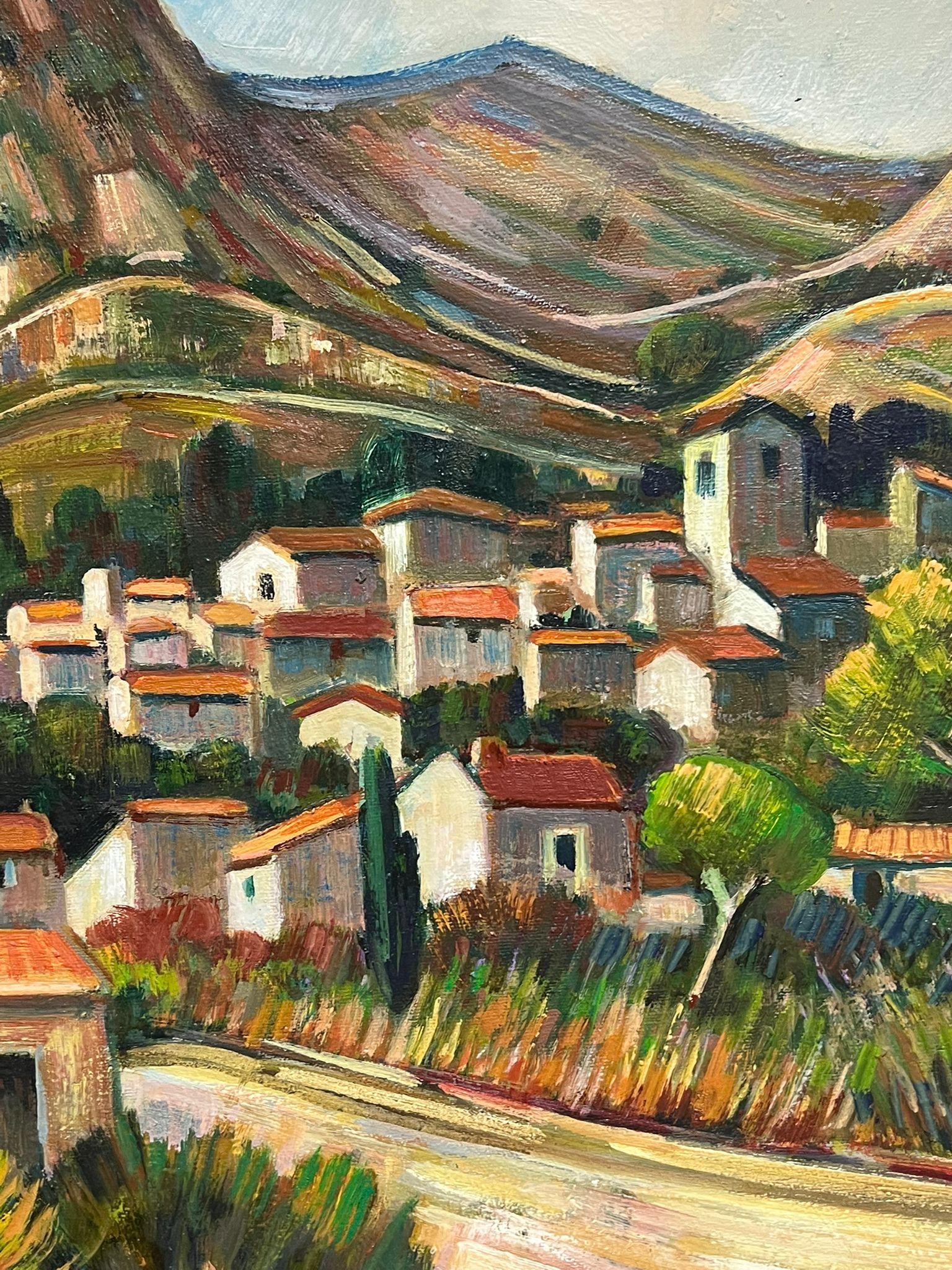 Montañas de la Provenza Antiguo pueblo entre viñedos Óleo del siglo XX - Landscape Painting Gris de Max Toutain