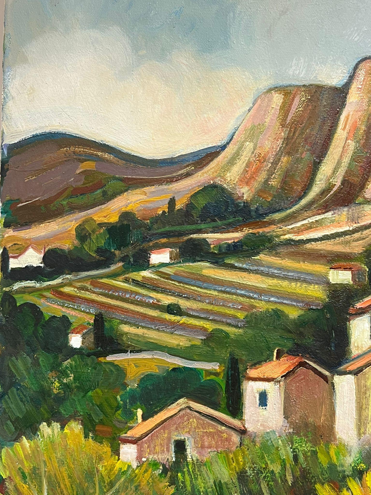 Montañas de la Provenza Antiguo pueblo entre viñedos Óleo del siglo XX en venta 3