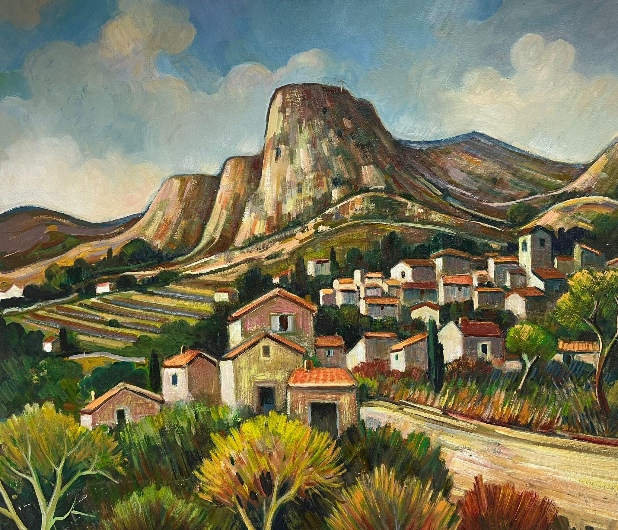 Landscape Painting de Max Toutain - Montañas de la Provenza Antiguo pueblo entre viñedos Óleo del siglo XX