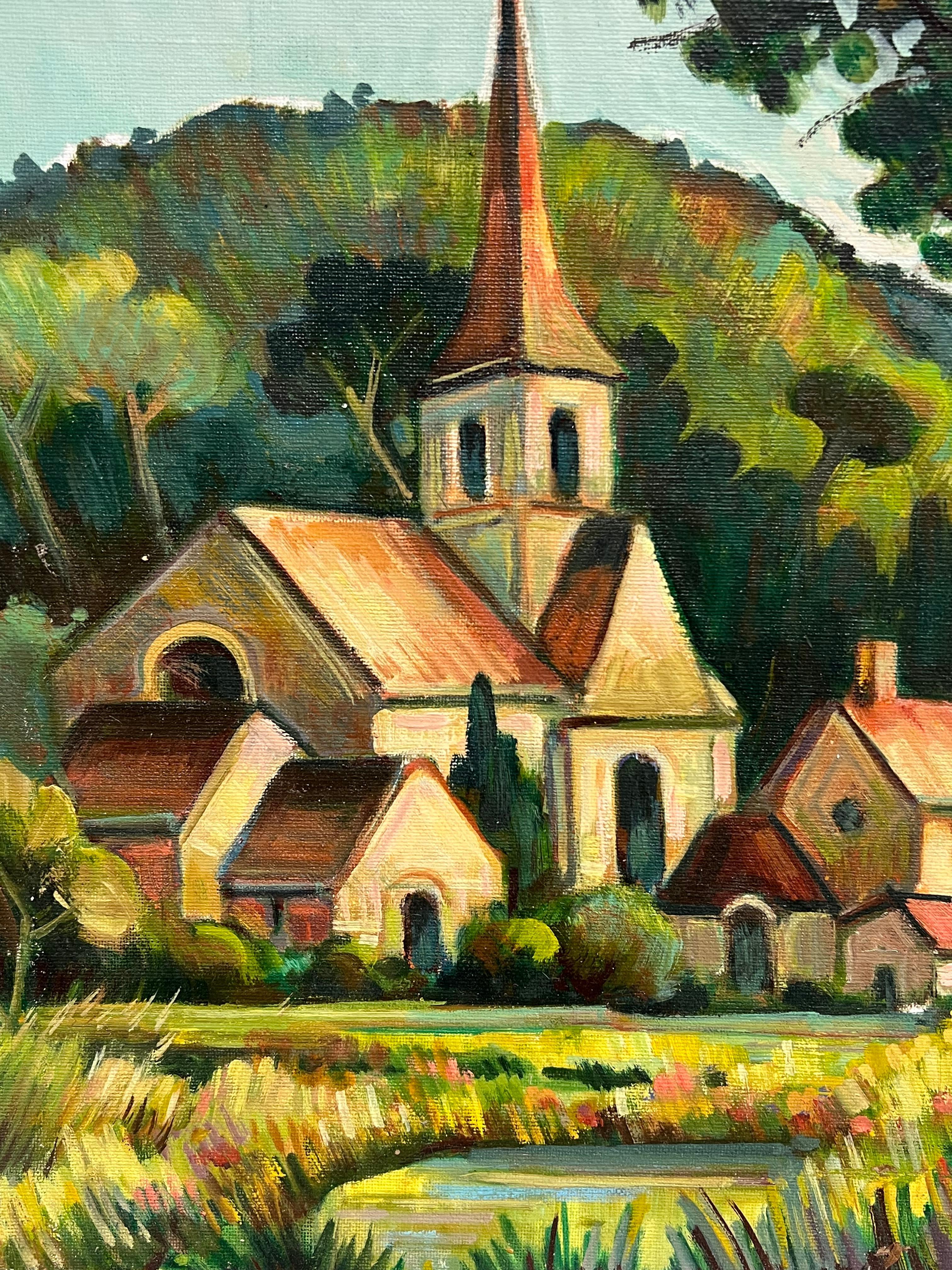 Pittoresca chiesa di paese immersa in un paesaggio francese di campagna lussureggiante - Painting Postimpressionismo di Max Toutain