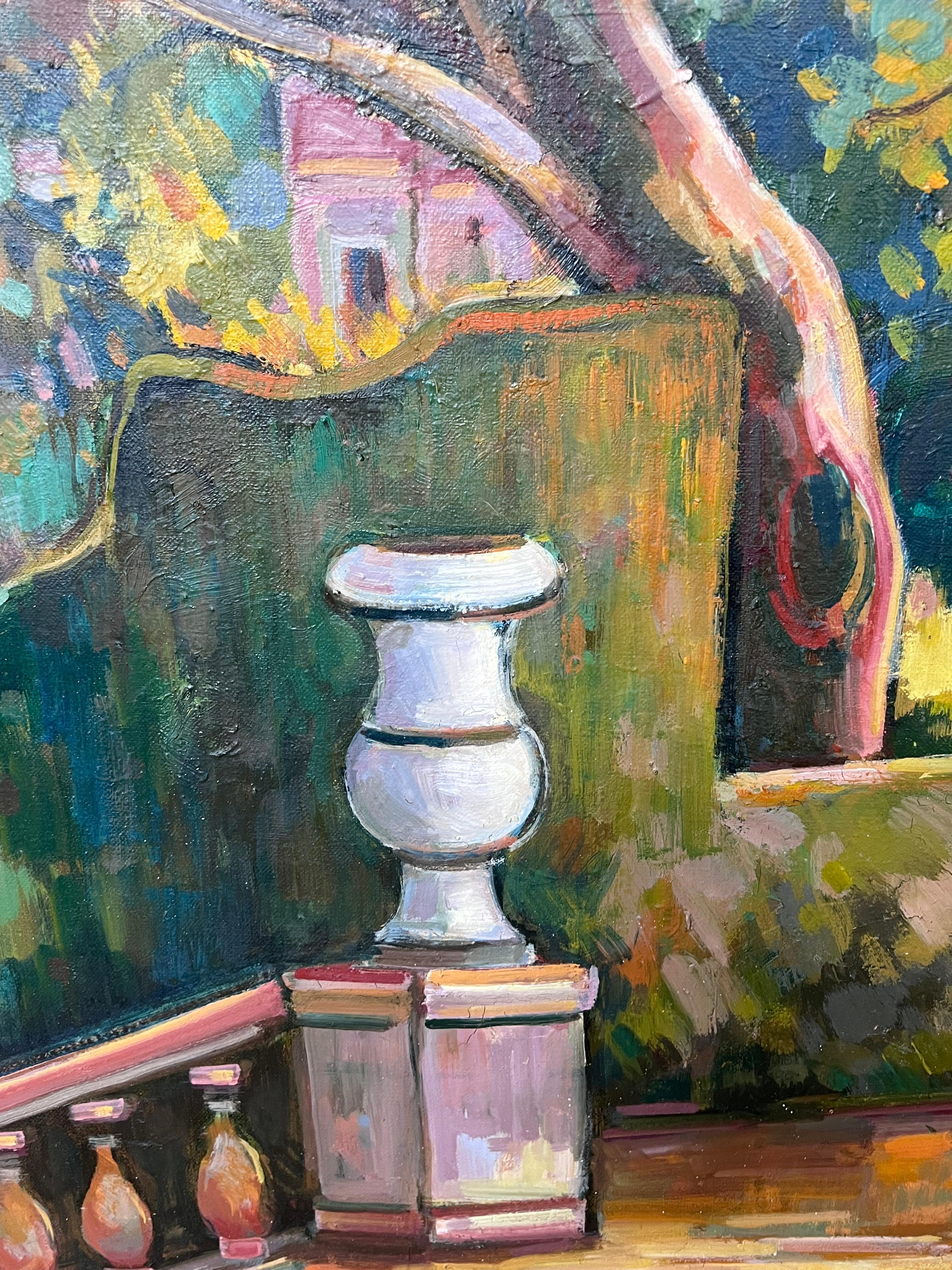 Terrazza del giardino costiero provenzale Grande dipinto impressionista francese del XX secolo in vendita 5