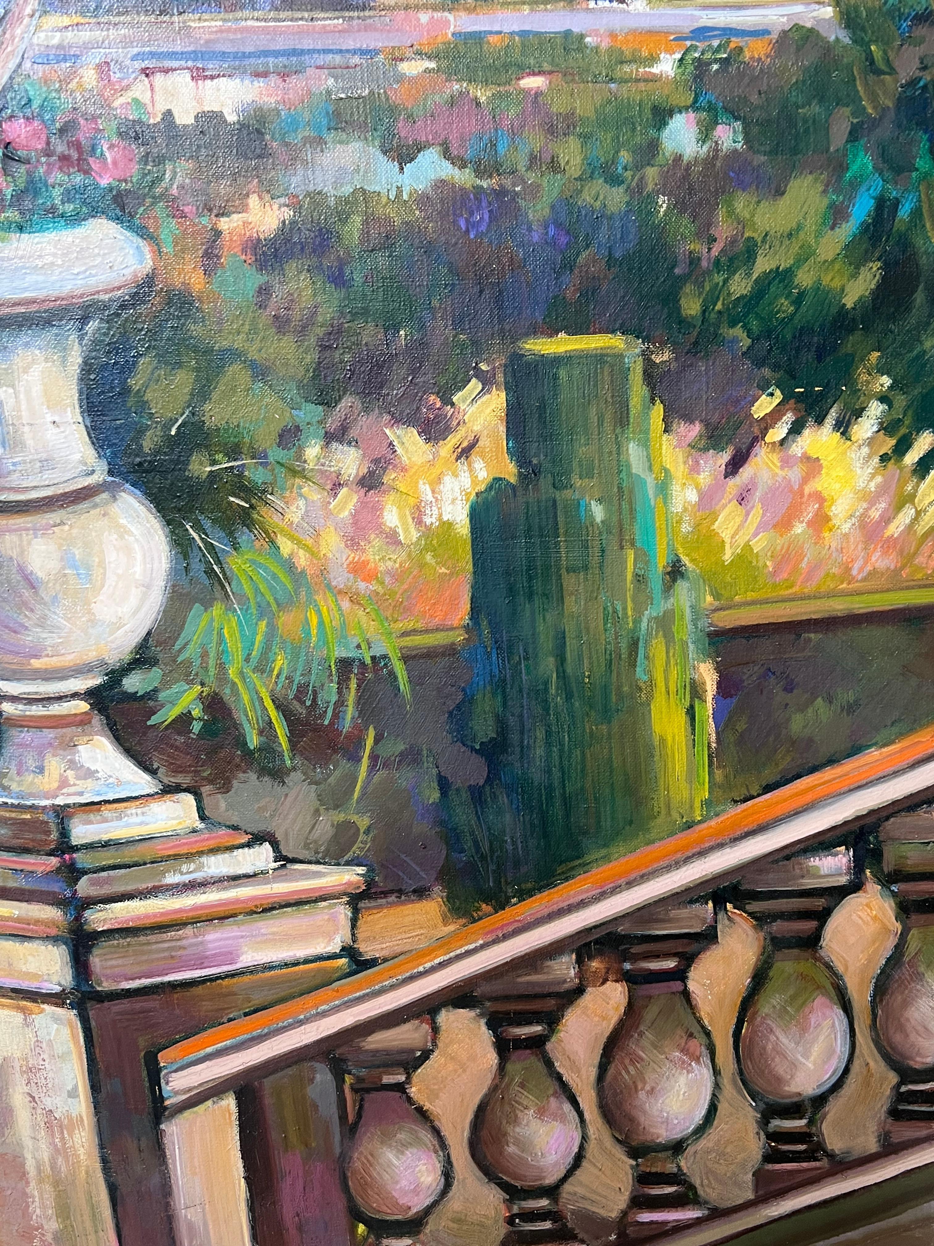 Terrazza del giardino costiero provenzale Grande dipinto impressionista francese del XX secolo in vendita 9
