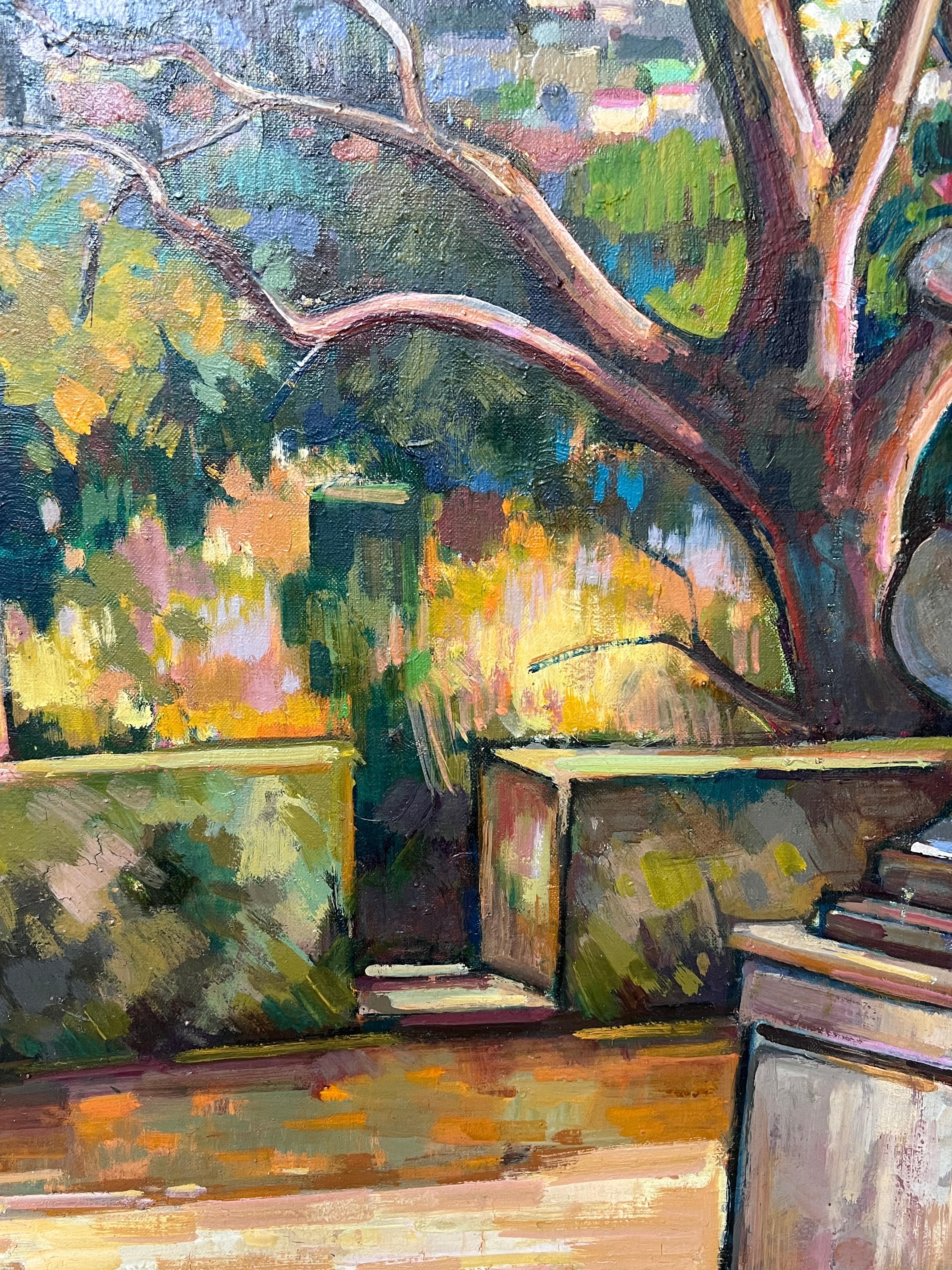 Terrazza del giardino costiero provenzale Grande dipinto impressionista francese del XX secolo in vendita 10