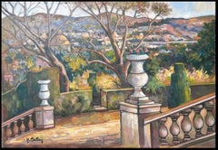 Provencal Coastal Garden Terrace Huge 20th Century French Impressionist Painting