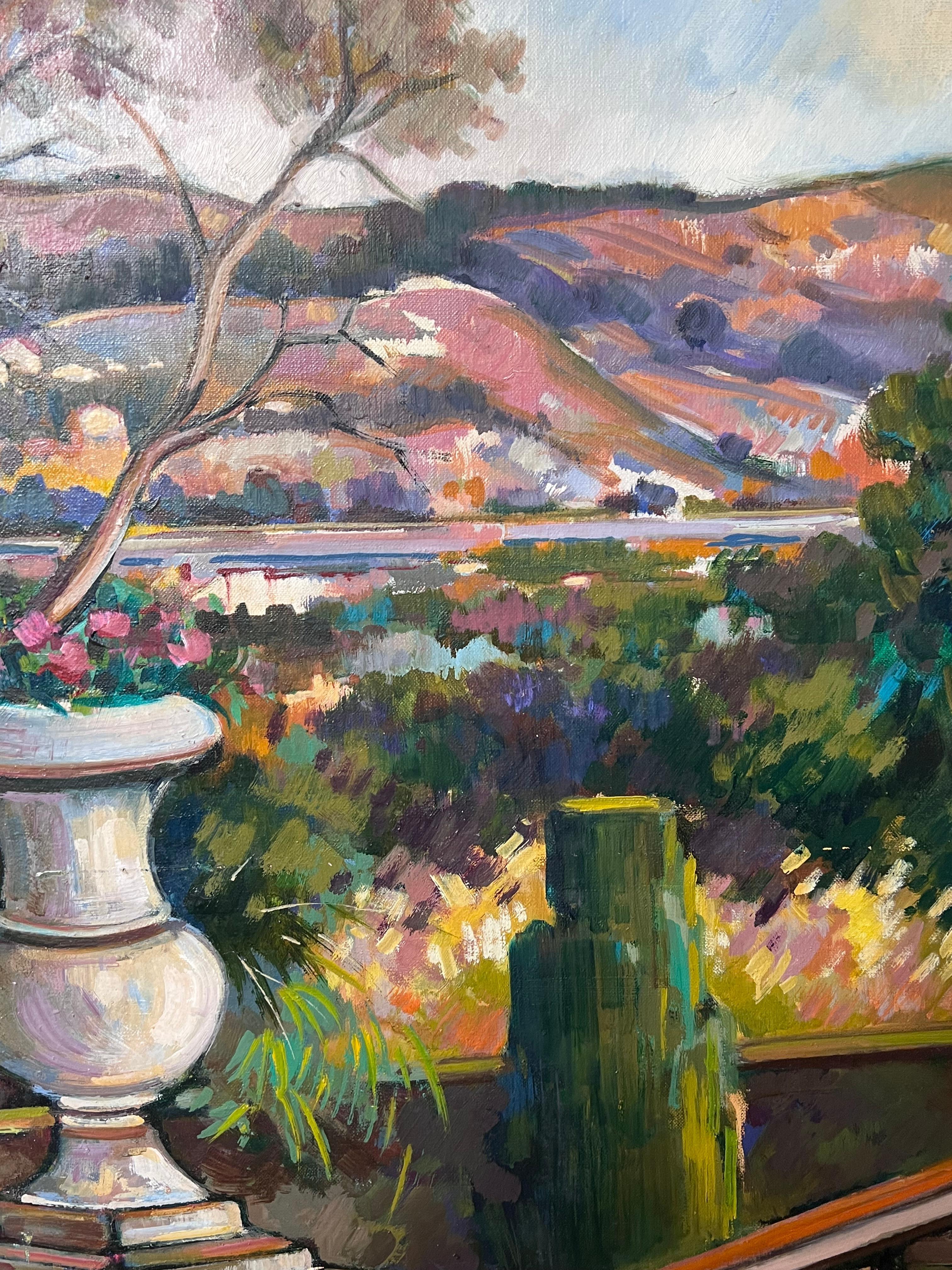 Terrazza del giardino costiero provenzale Grande dipinto impressionista francese del XX secolo - Landscape Painting Marrone di Max Toutain
