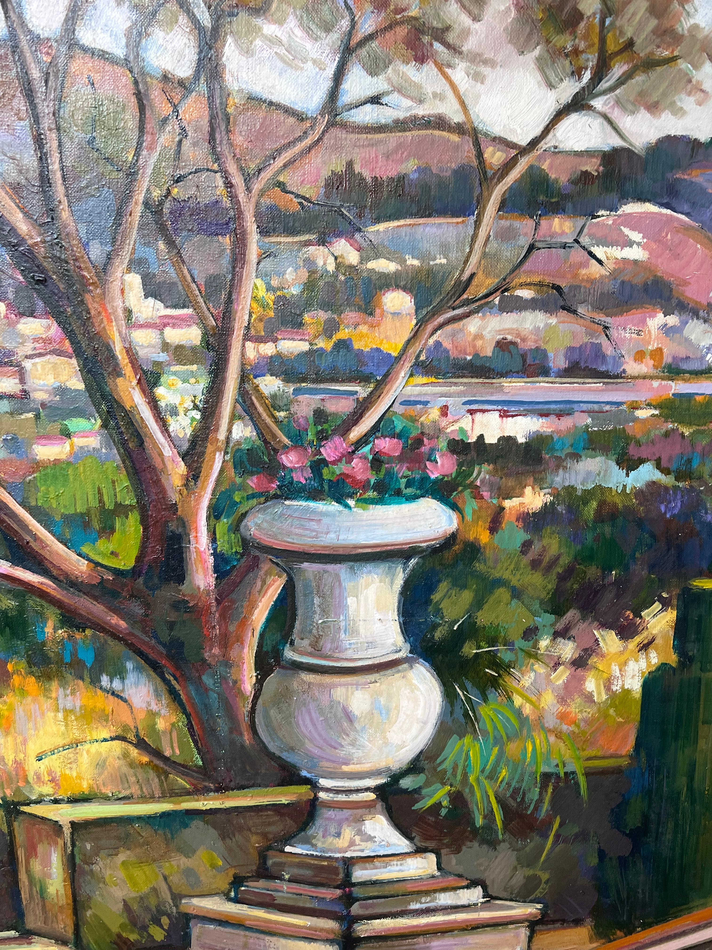 Terrazza del giardino costiero provenzale Grande dipinto impressionista francese del XX secolo in vendita 1