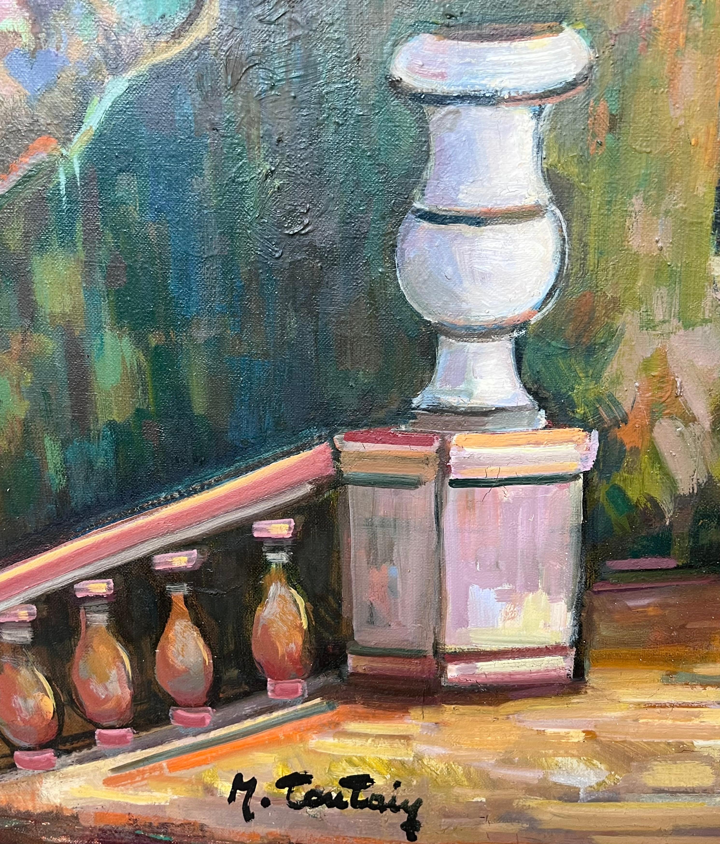 Terrazza del giardino costiero provenzale Grande dipinto impressionista francese del XX secolo in vendita 4