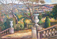 Provencal Coastal Garden Terrace Huge 20th Century French Impressionist Painting
