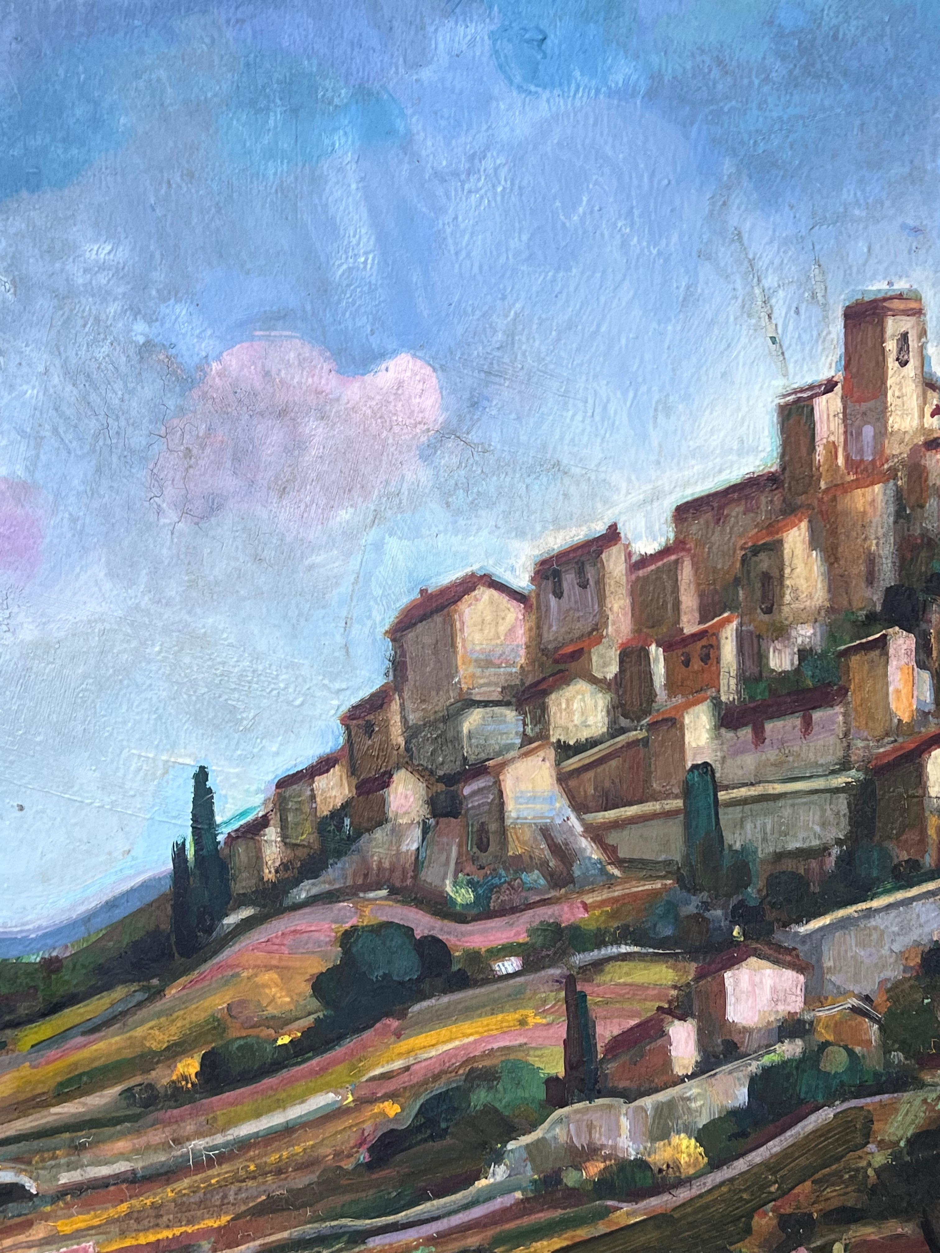 I. Hill Provenzale Città arroccata Pittura ad olio post impressionista francese del XX secolo in vendita 7
