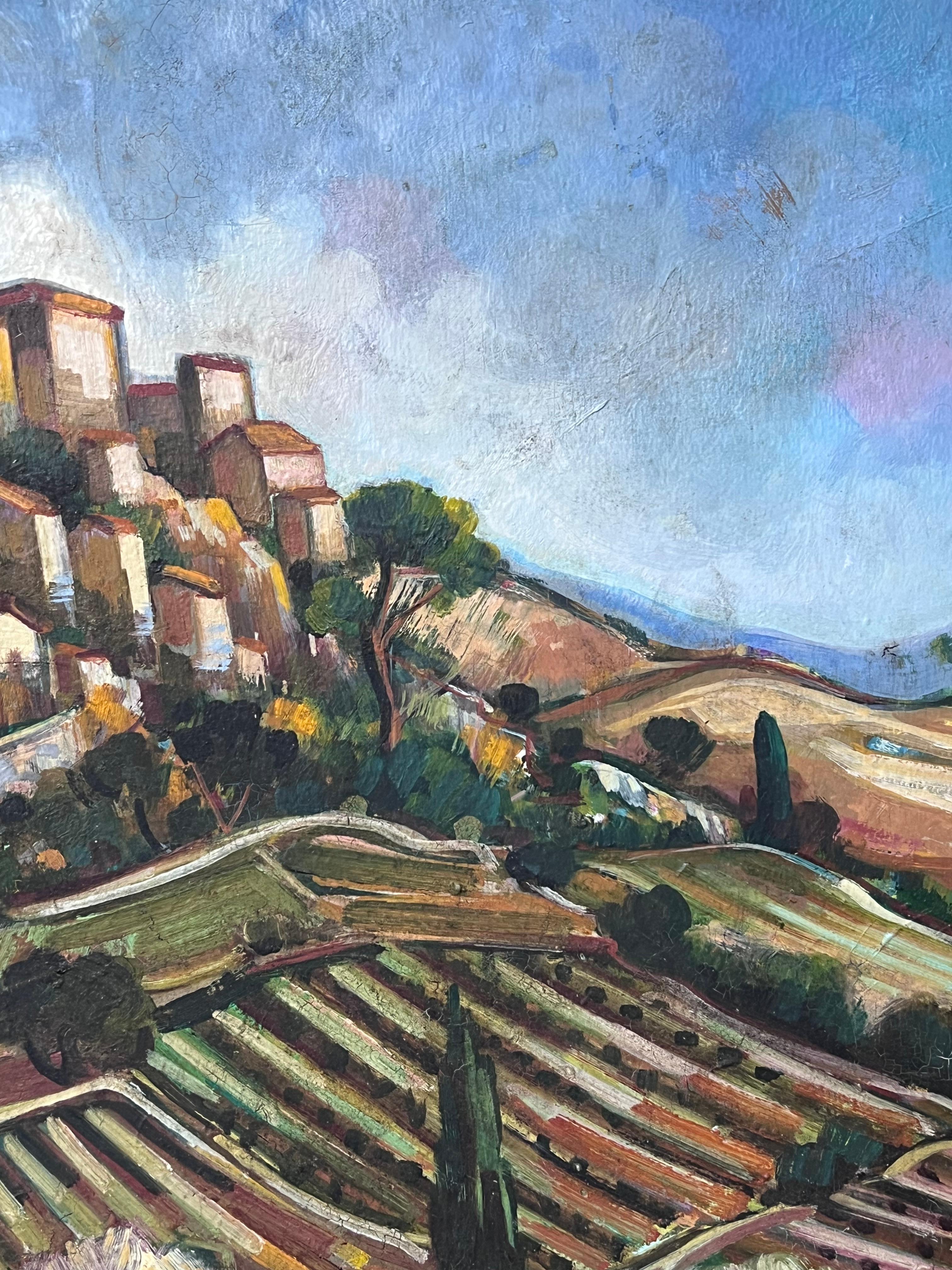I. Hill Provenzale Città arroccata Pittura ad olio post impressionista francese del XX secolo - Painting Postimpressionismo di Max Toutain