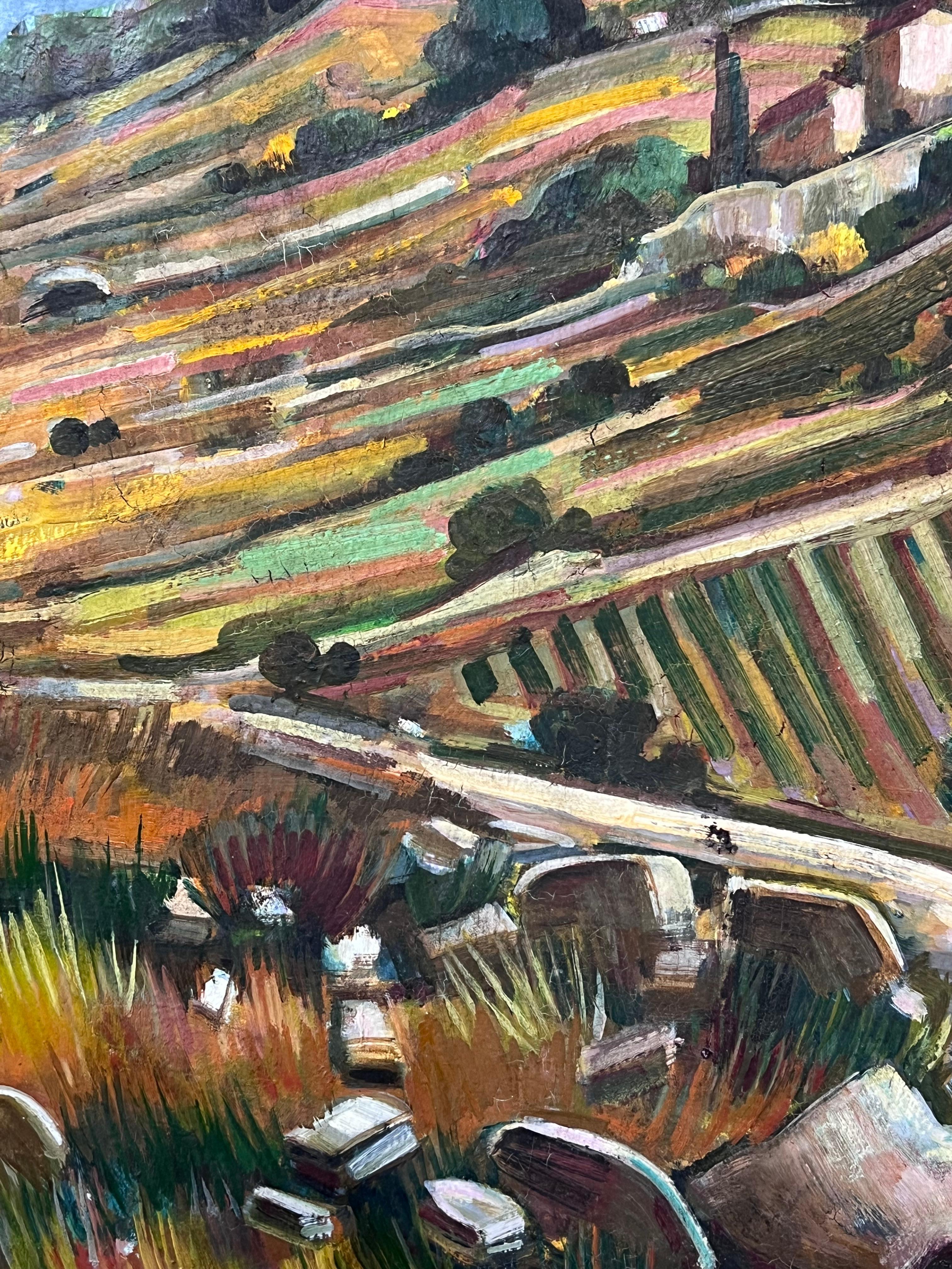 I. Hill Provenzale Città arroccata Pittura ad olio post impressionista francese del XX secolo in vendita 1