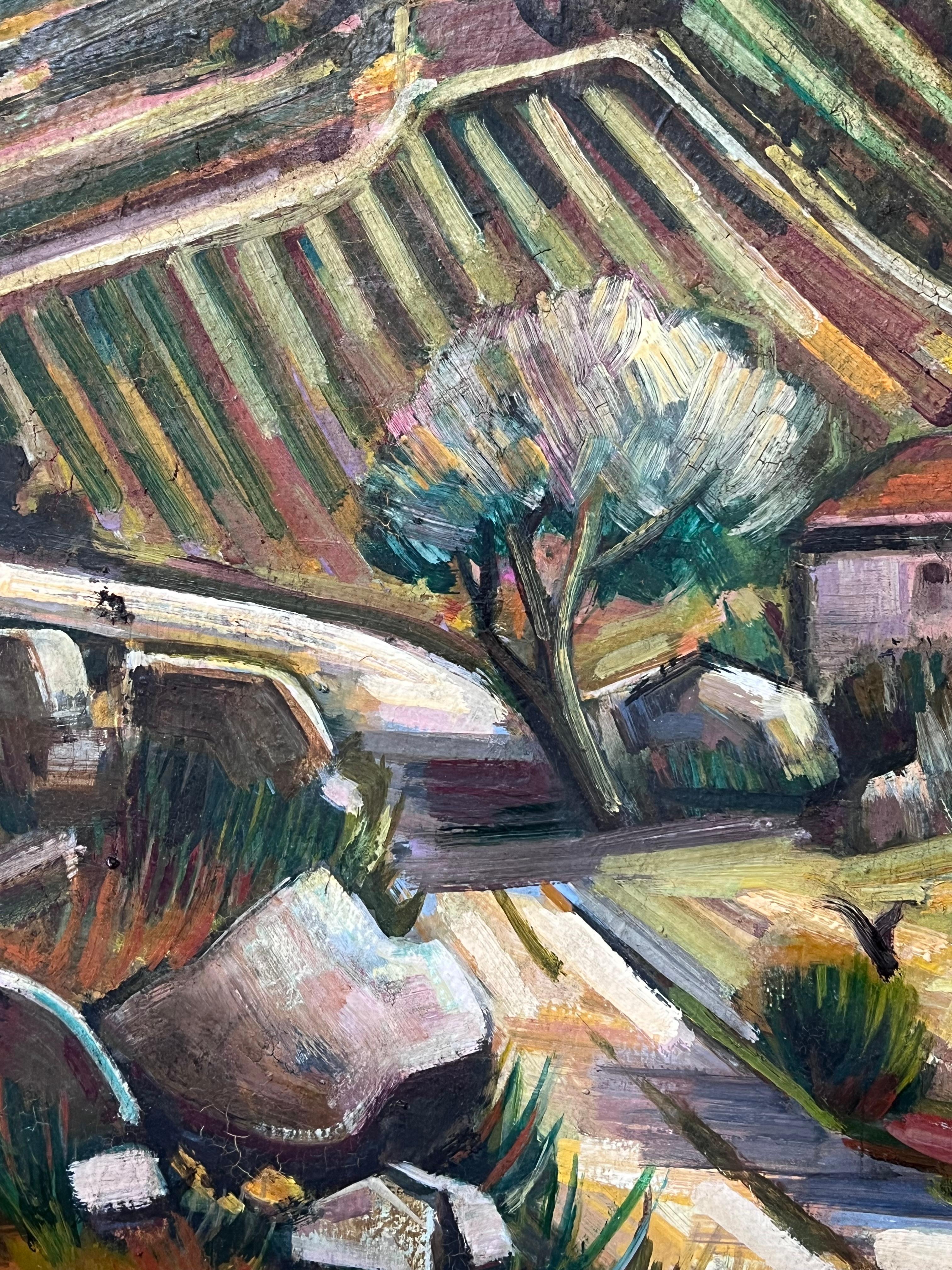 I. Hill Provenzale Città arroccata Pittura ad olio post impressionista francese del XX secolo in vendita 2