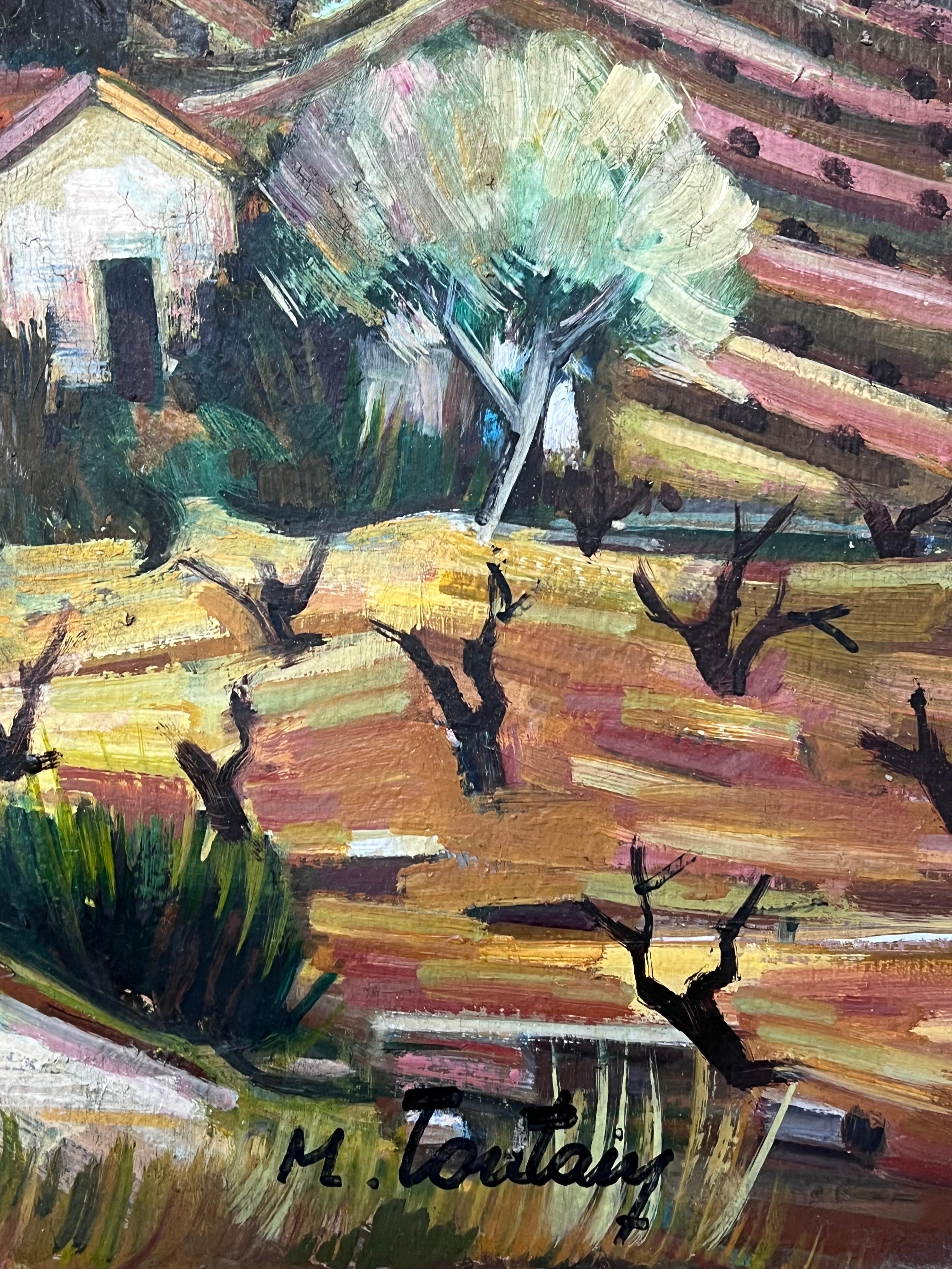I. Hill Provenzale Città arroccata Pittura ad olio post impressionista francese del XX secolo in vendita 3