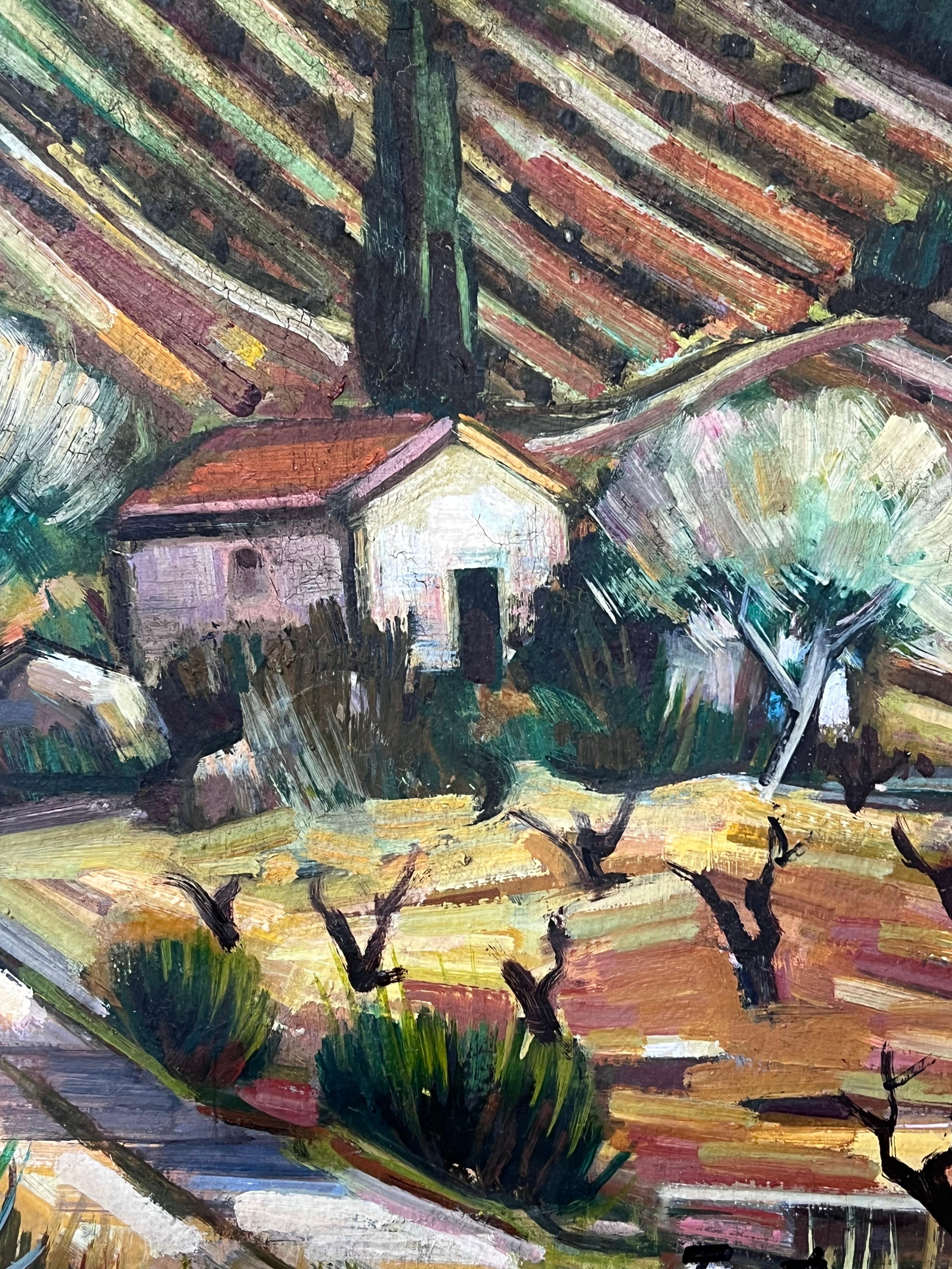 I. Hill Provenzale Città arroccata Pittura ad olio post impressionista francese del XX secolo in vendita 4