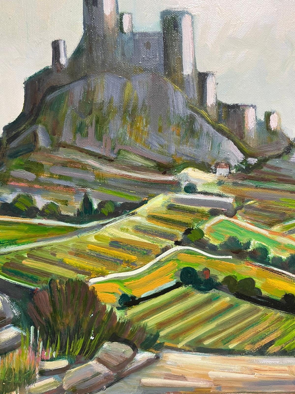 Provencal Hilltop Village South of France Green Landscape French Oil Painting For Sale 1