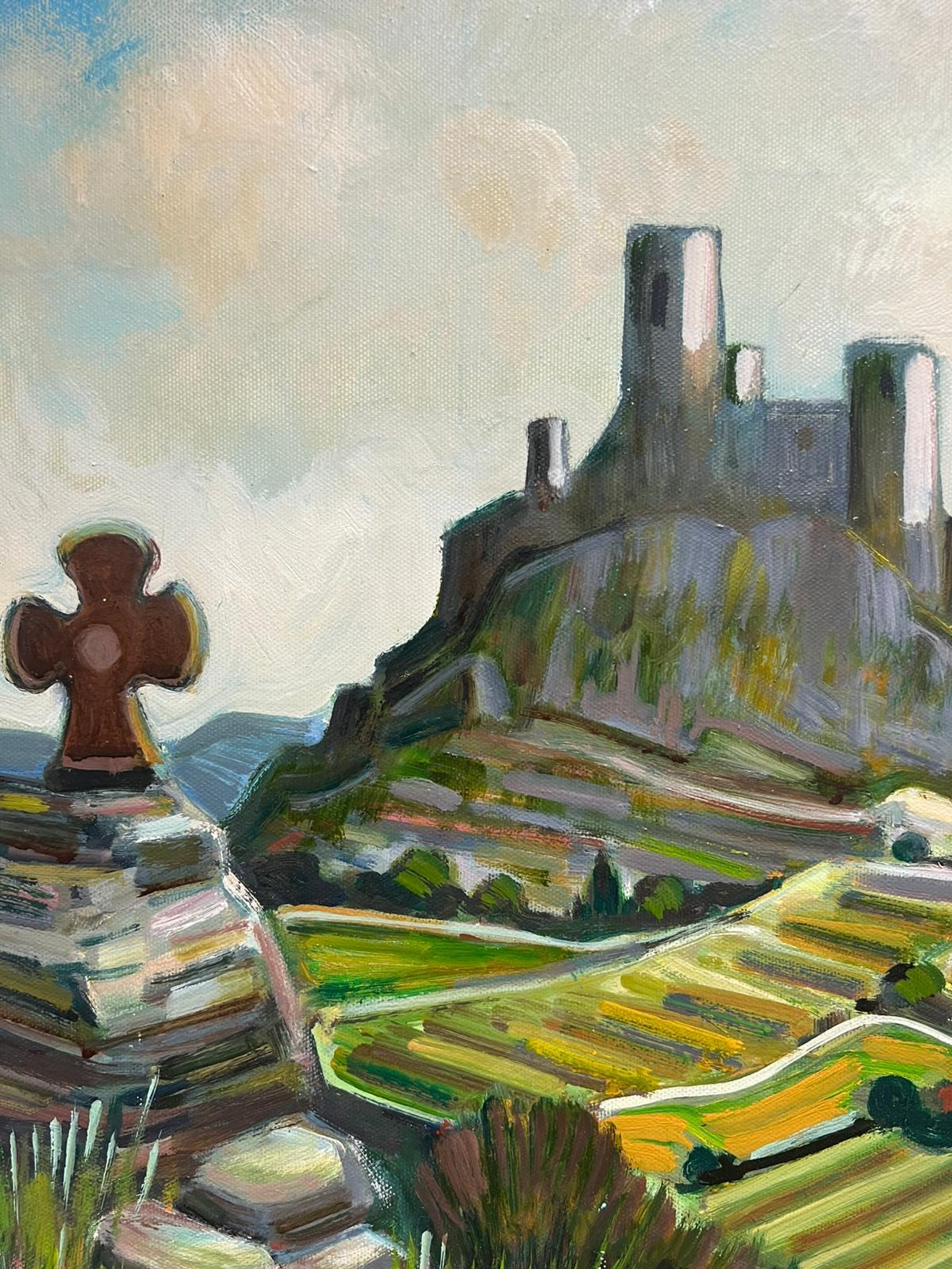 Provencal Hilltop Village South of France Green Landscape French Oil Painting For Sale 3