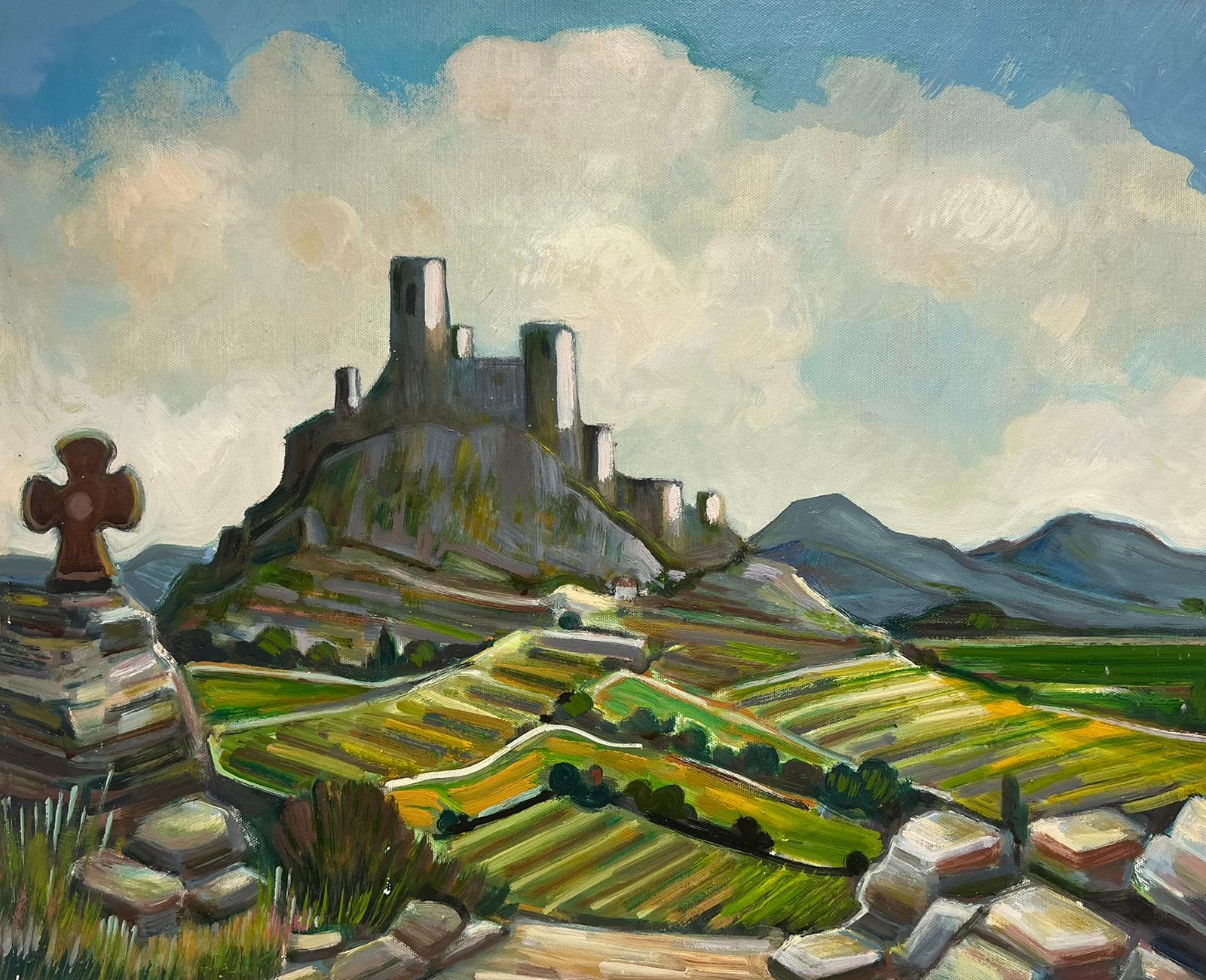Max Toutain Landscape Painting - Provencal Hilltop Village South of France Green Landscape French Oil Painting