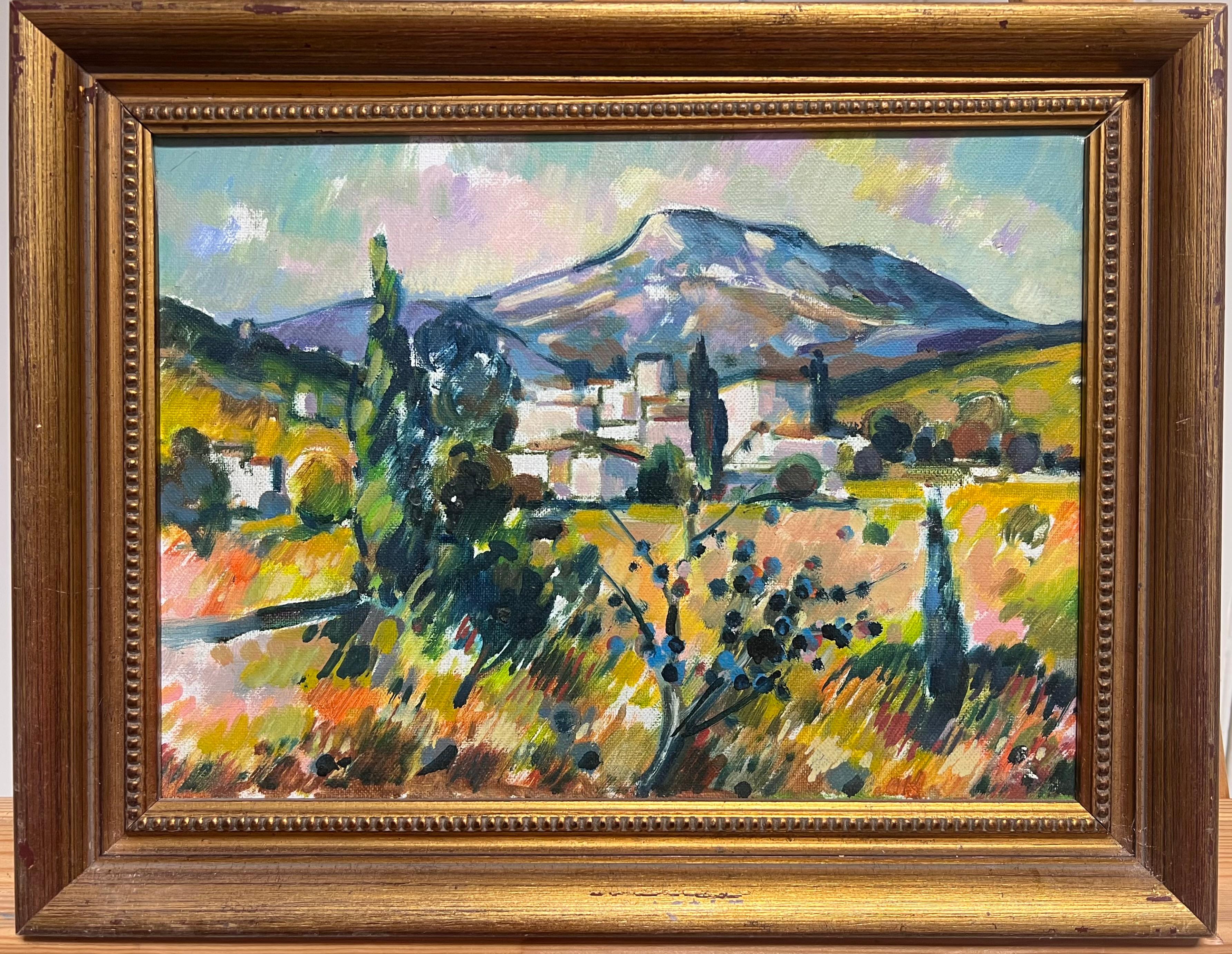 Provencal Landscape with French Mountain and Village Post Impressionist Oil - Painting by Max Toutain