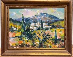 Paysage provençal avec huile post-impressionniste française représentant une montagne et un village