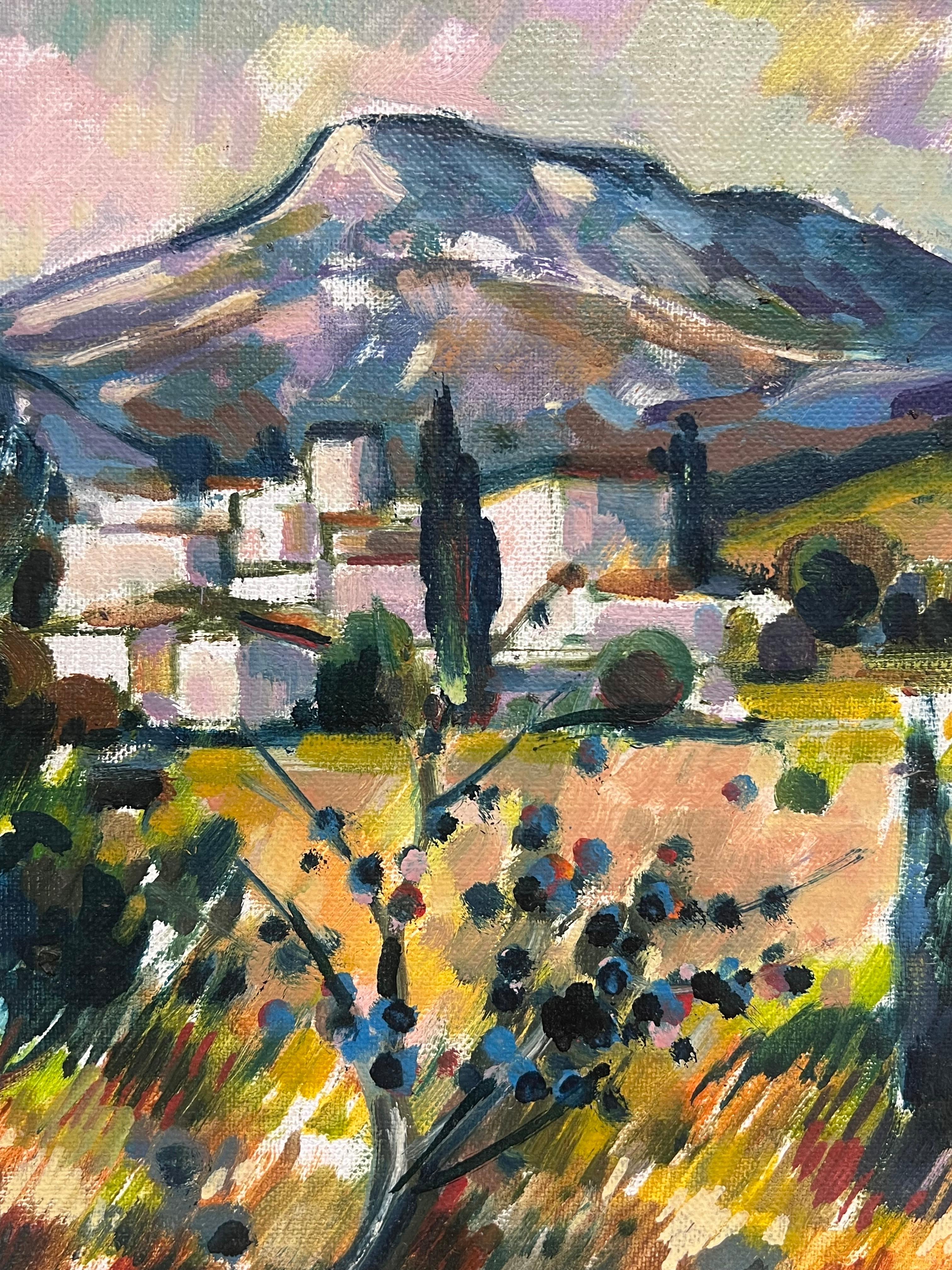 Provencal Landscape with French Mountain and Village Post Impressionist Oil - Post-Impressionist Painting by Max Toutain