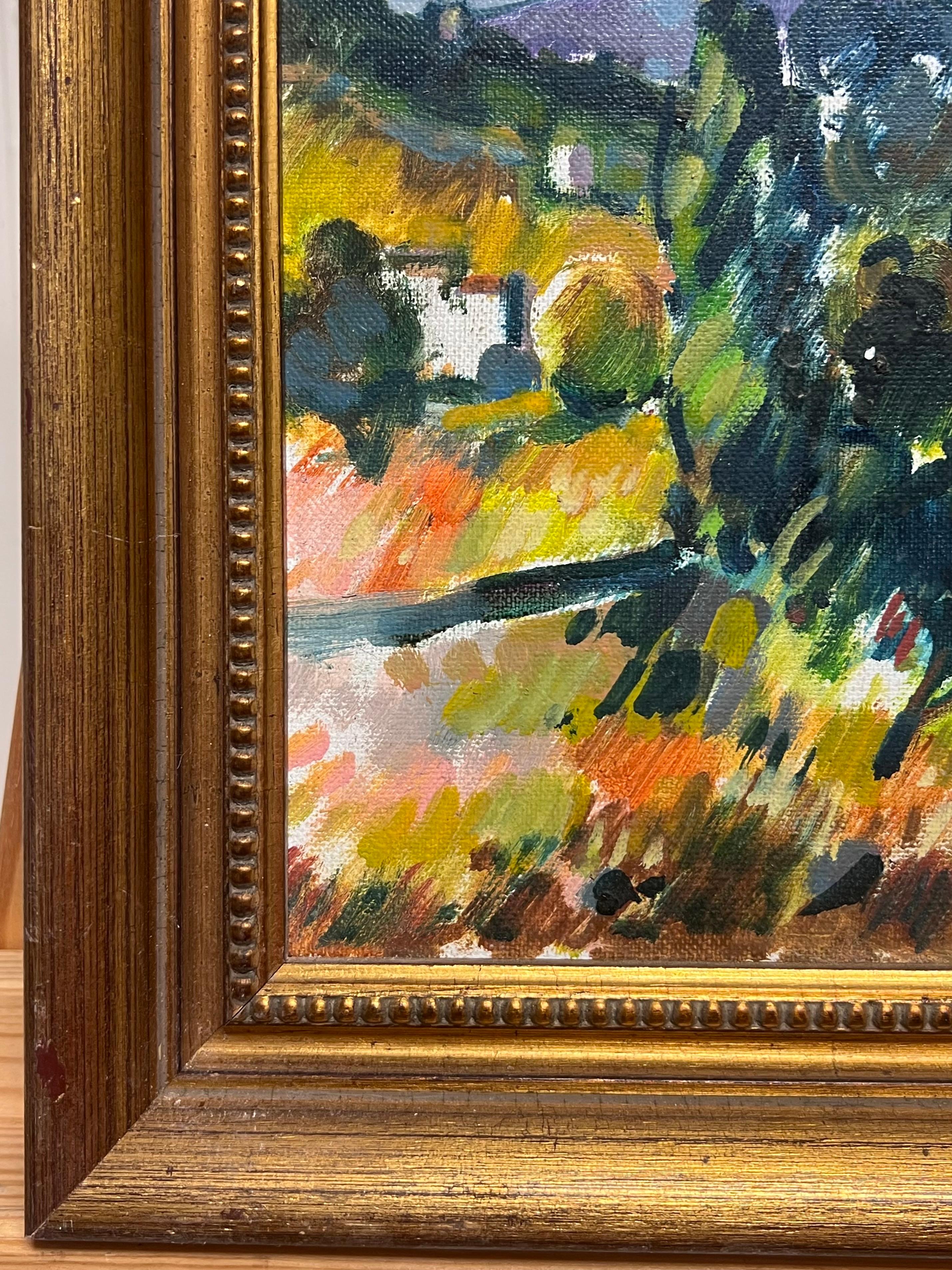 Provencal Landscape with French Mountain and Village Post Impressionist Oil For Sale 1