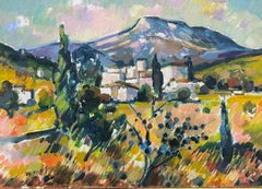Paisaje provenzal con montaña y pueblo franceses Óleo postimpresionista