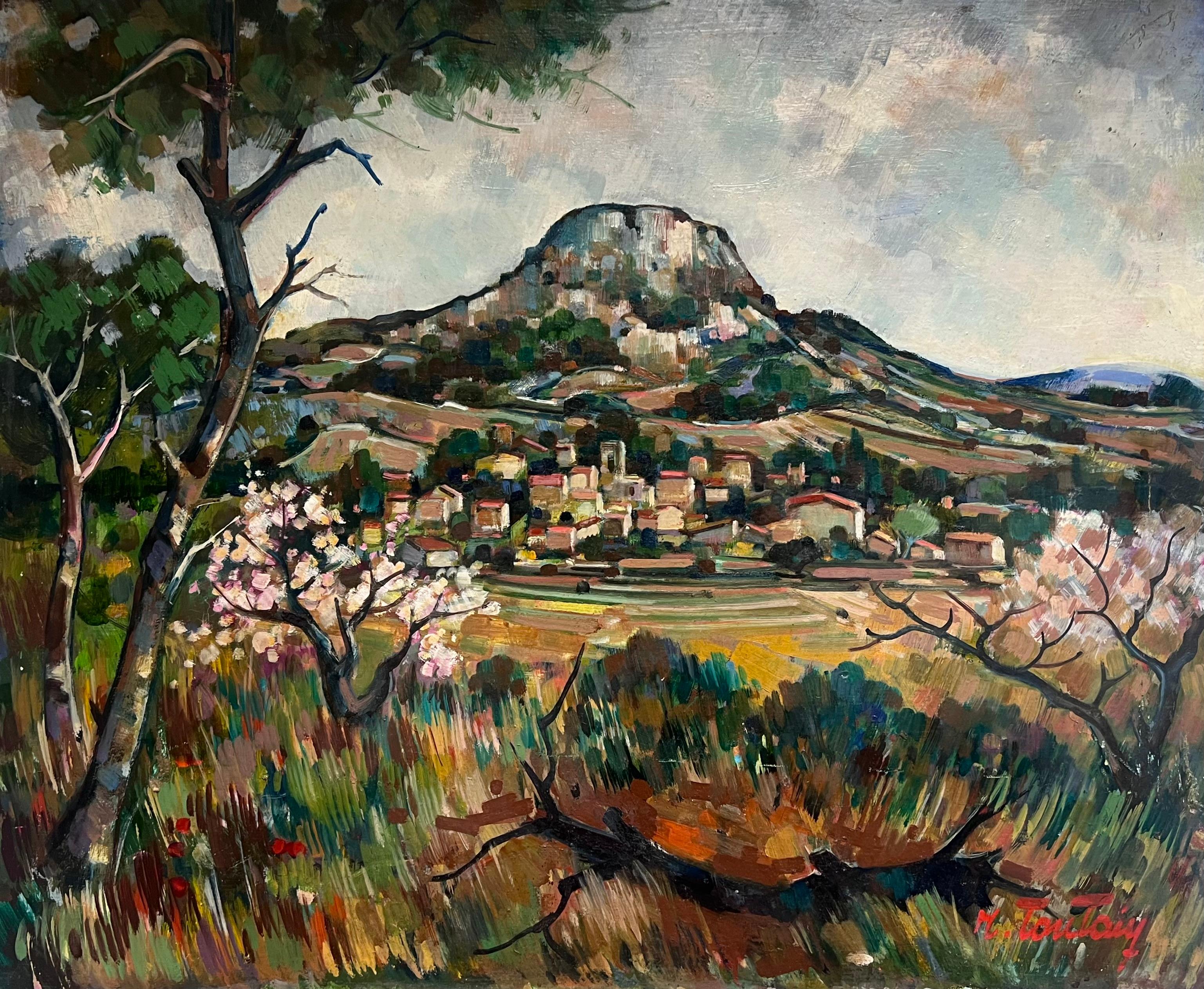 Französische postimpressionistische Provence-Berglandschaft, signiertes Ölgemälde, Französisch