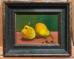 Still Life of Two Pears French Modernist Original 20th Century Painting Framed