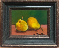 Still Life of Two Pears French Modernist Original 20th Century Painting Framed