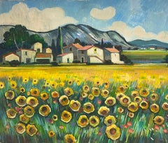Sunflowers in Provence Large French Modernist Oil Painting 20th Century