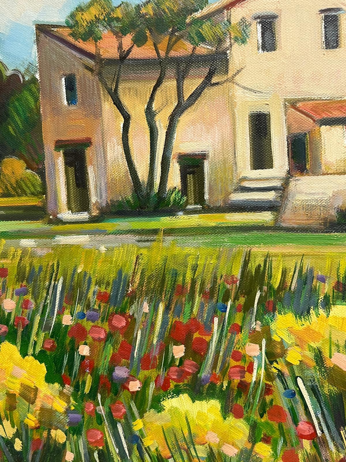 Sunlit Countryside Villa Surrounded by a Vibrant Wildflower Meadow French Oil - Post-Impressionist Painting by Max Toutain