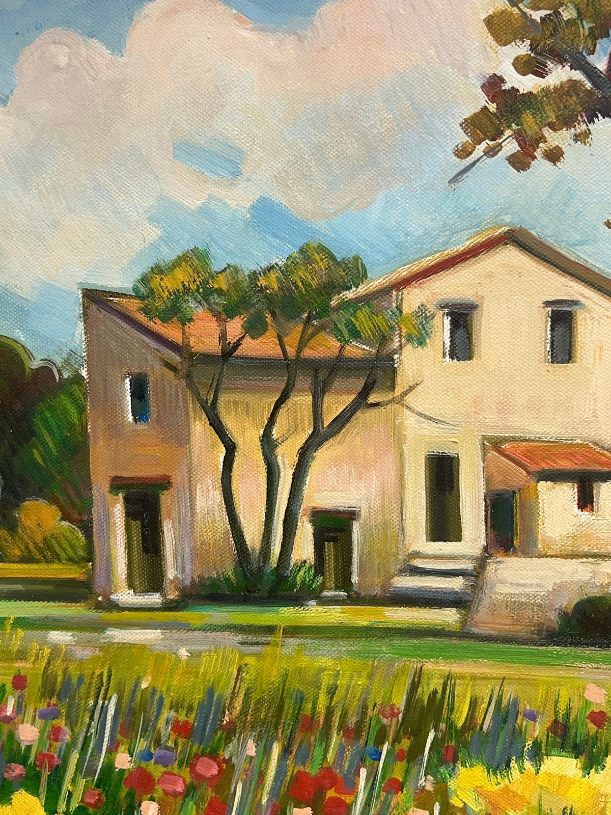 Sunlit Countryside Villa Surrounded by a Vibrant Wildflower Meadow French Oil For Sale 2