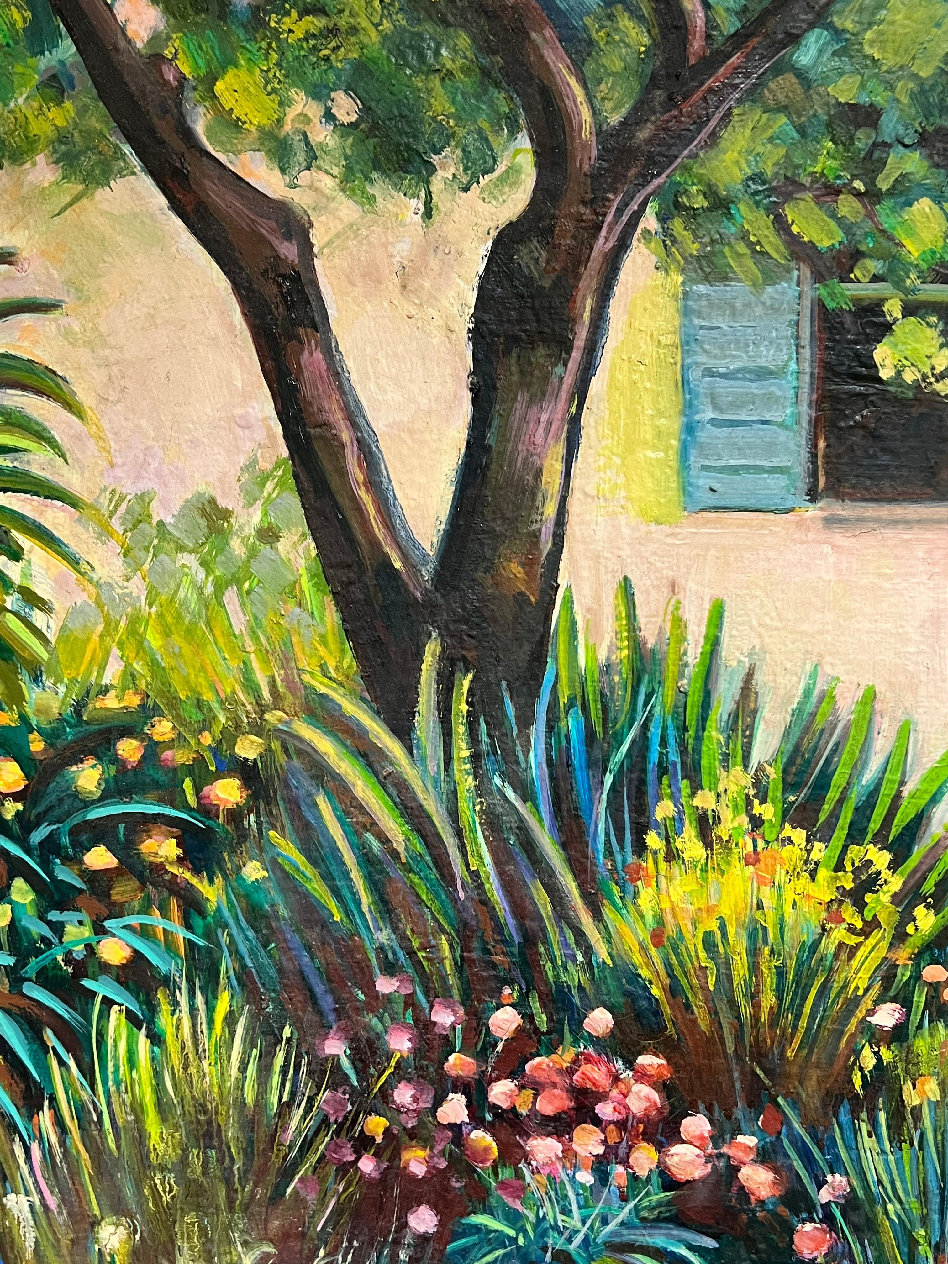 Il giardino fiorito della casa provenzale Grande dipinto a olio francese del XX secolo in vendita 1