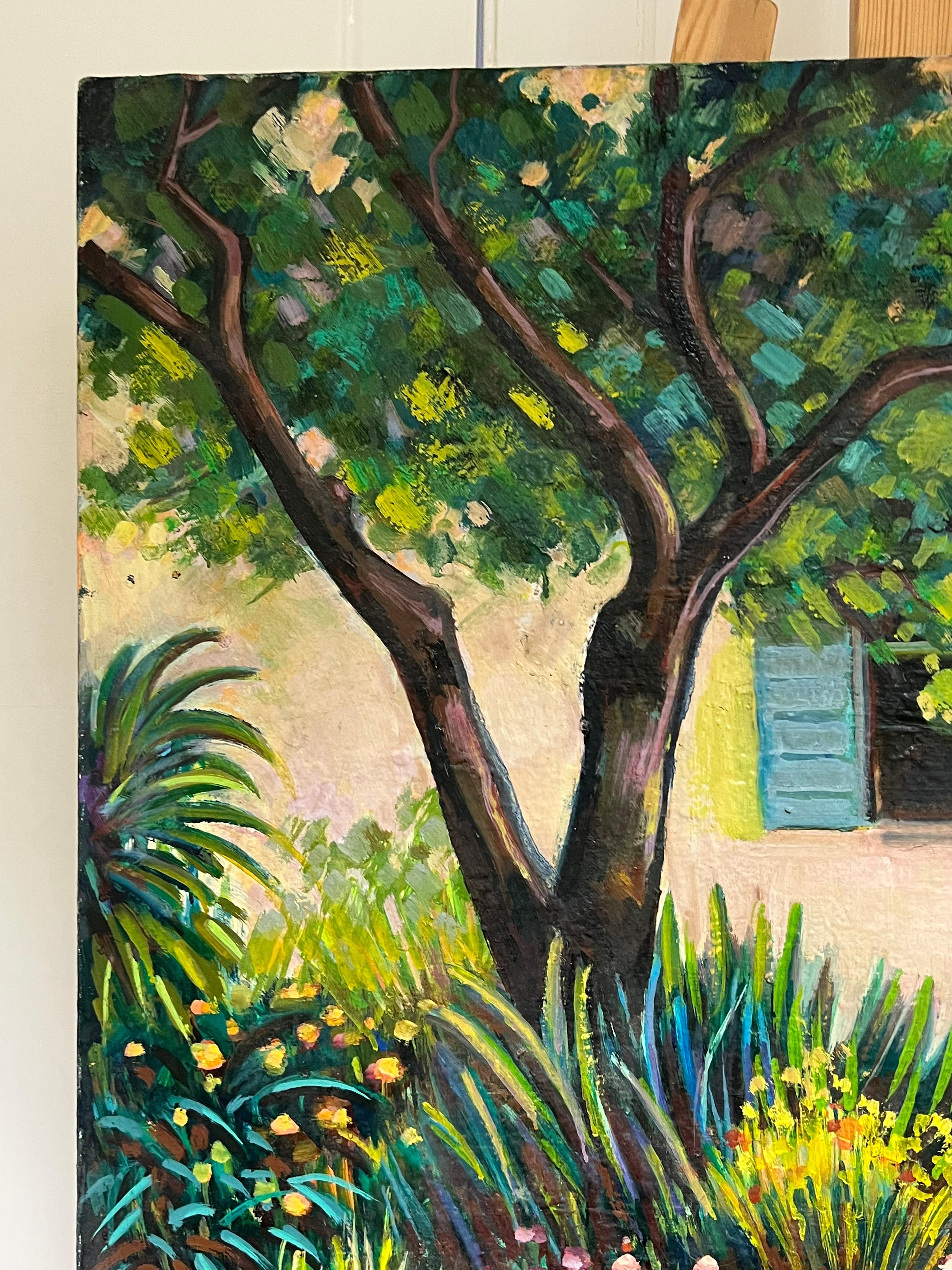 Il giardino fiorito della casa provenzale Grande dipinto a olio francese del XX secolo in vendita 2